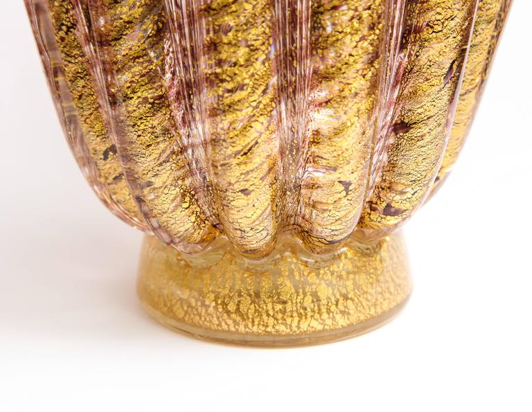 Barovier Fluted Flared Blown Gold Flecked Glass Vase at 1stDibs