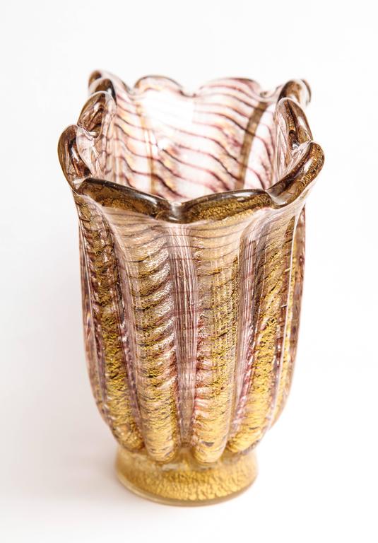 Barovier Fluted Flared Blown Gold Flecked Glass Vase at 1stDibs