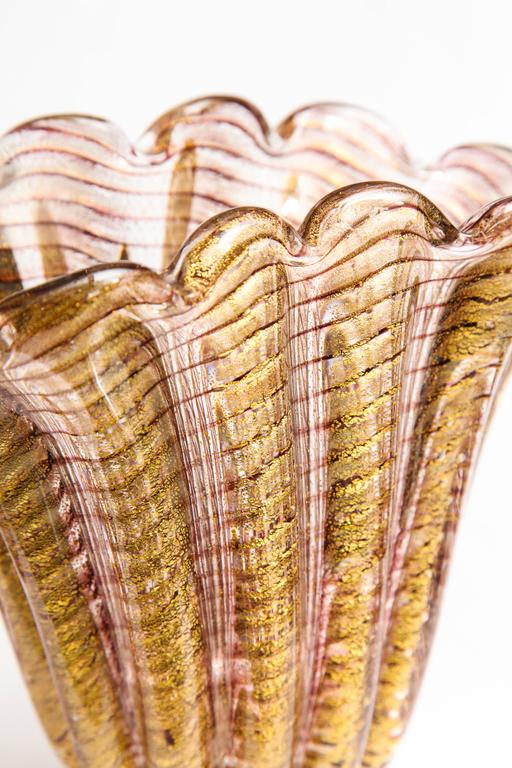 Barovier Fluted Flared Blown Gold Flecked Glass Vase at 1stDibs