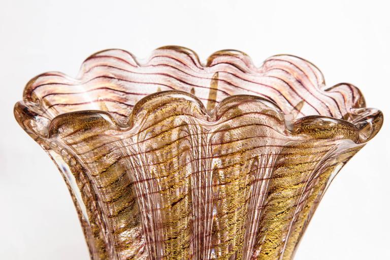 Barovier Fluted Flared Blown Gold Flecked Glass Vase at 1stDibs