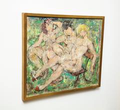 Three Nudes on a Park Bench Oil on Canvas