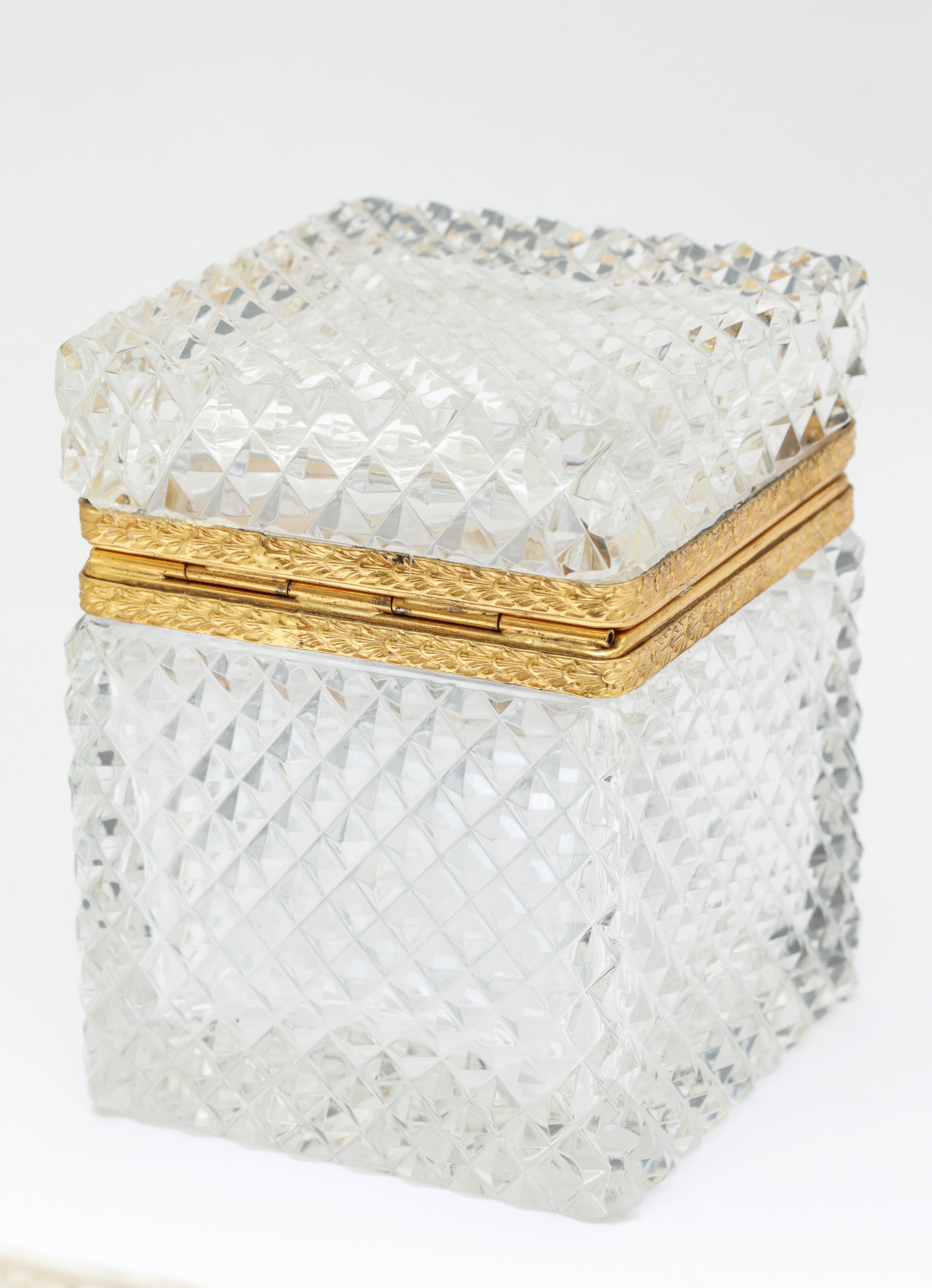 English  Cut Crystal Lidded Box With Brass Lion Head