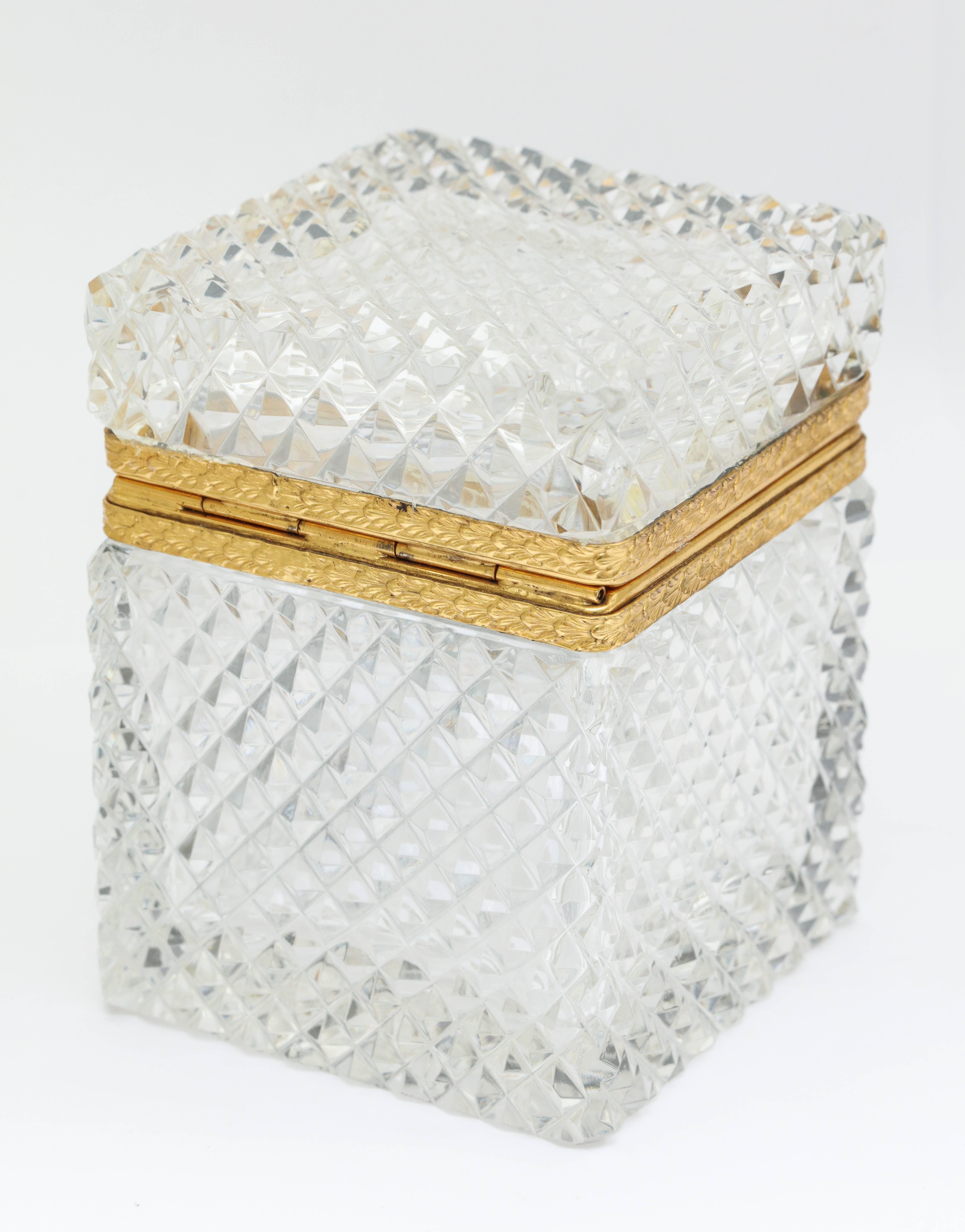 Mid-20th Century  Cut Crystal Lidded Box With Brass Lion Head