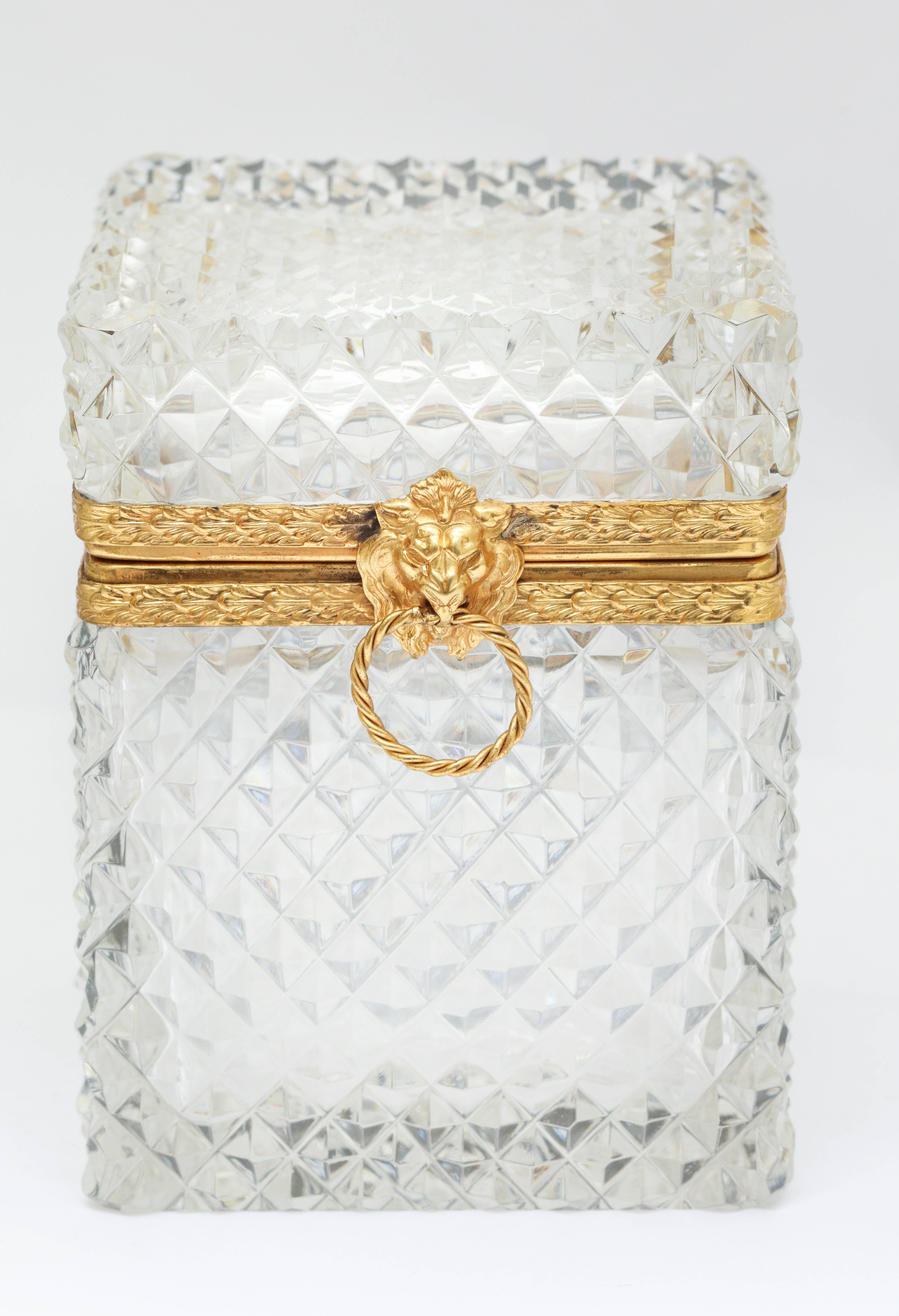  Cut Crystal Lidded Box With Brass Lion Head In Excellent Condition In New York, NY