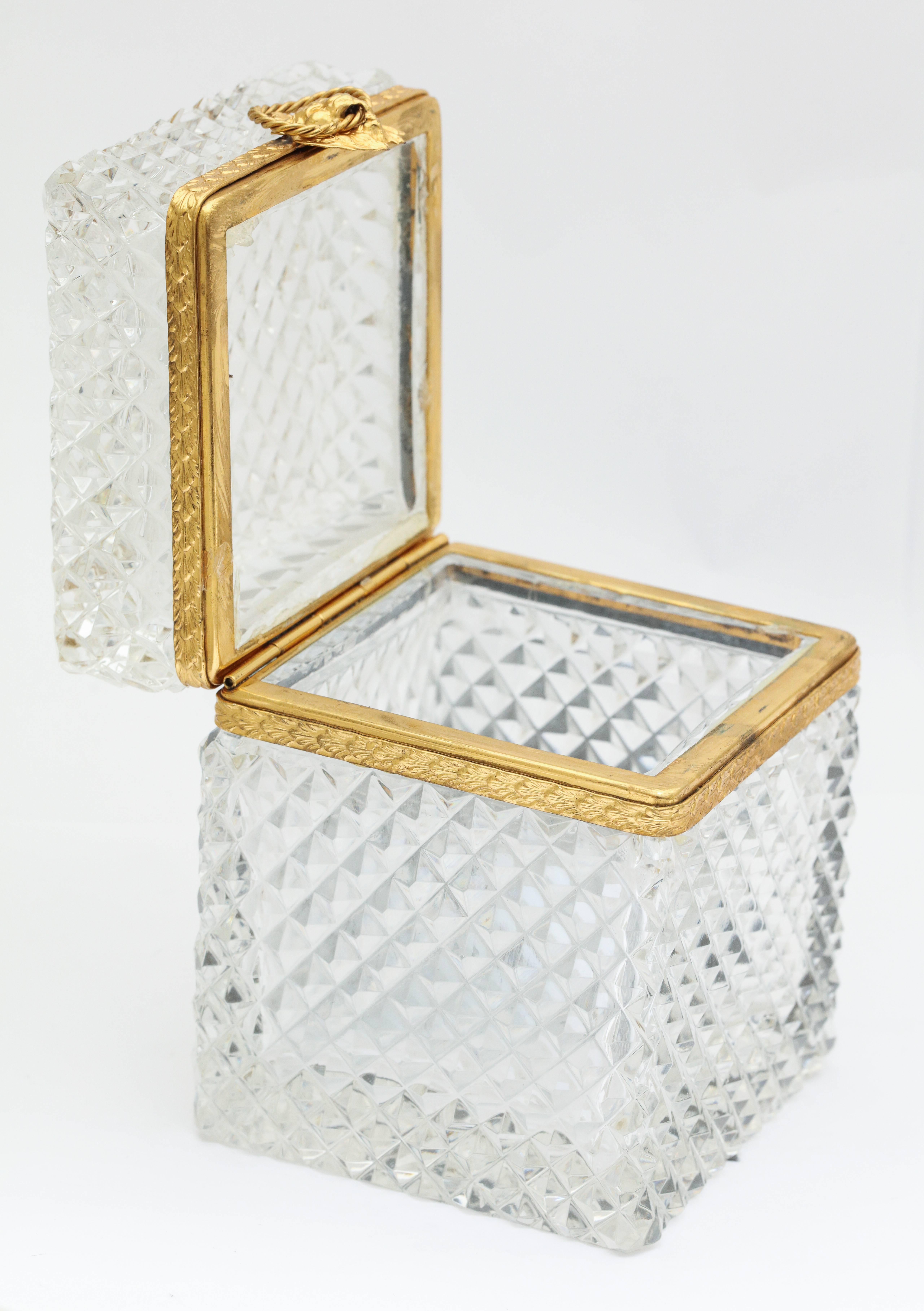  Cut Crystal Lidded Box With Brass Lion Head 1