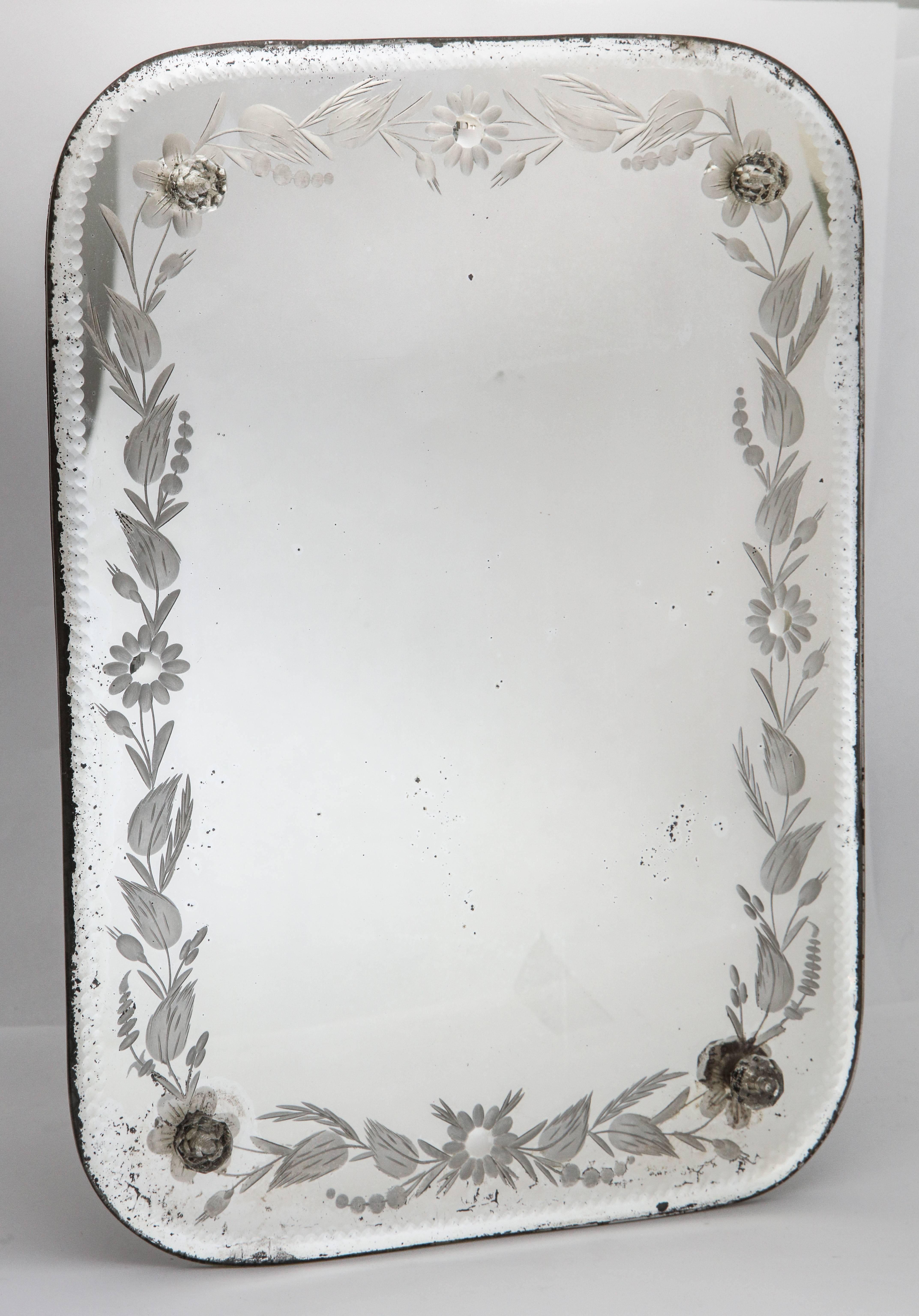Mid-20th Century Etched French Vanity Mirror on Stand