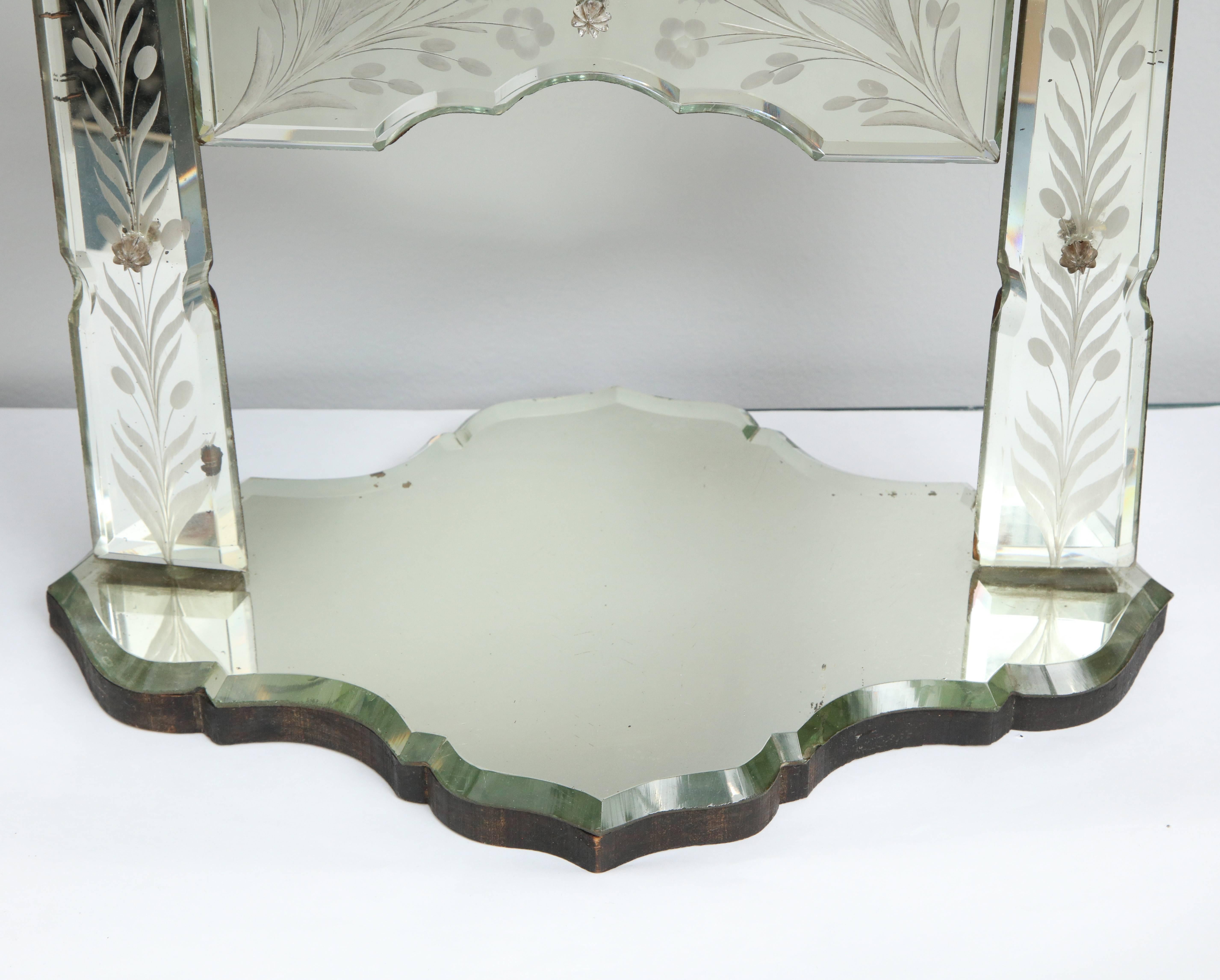Bevelled and Etched Vanity Mirror on Stand 1