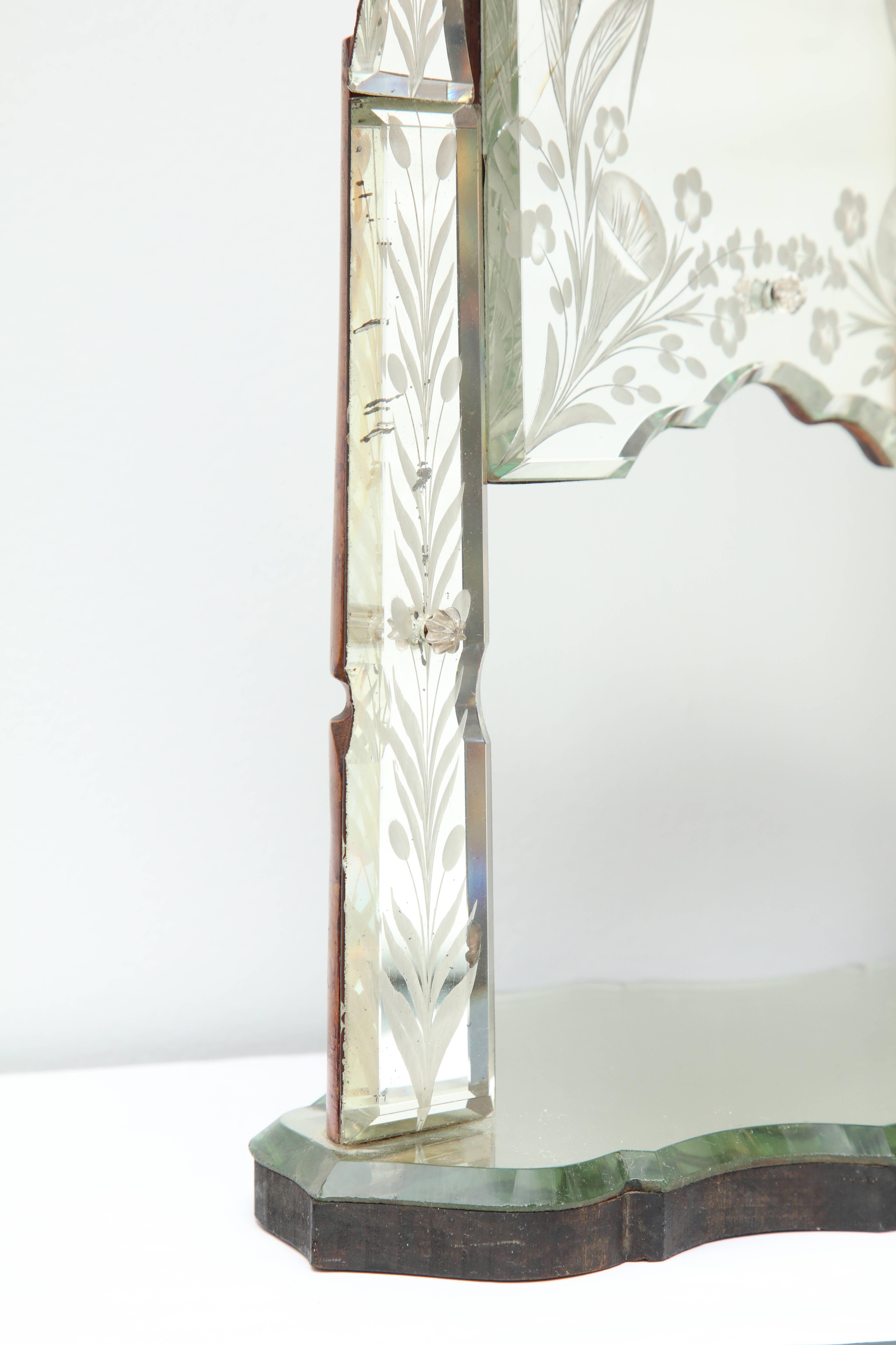 Bevelled and Etched Vanity Mirror on Stand 3