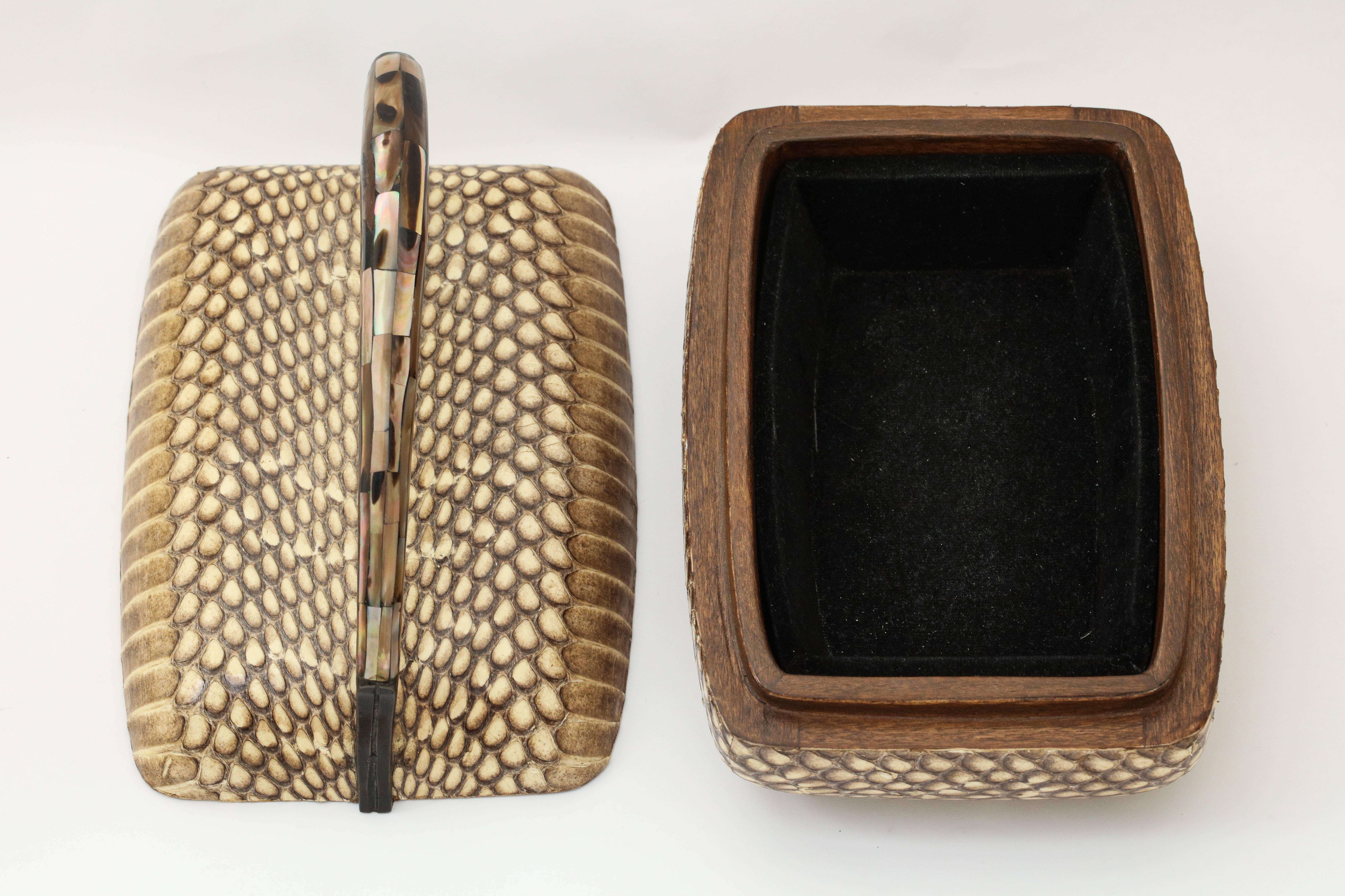 Animal Skin R & Y Augousti Snake Skin Covered  Box with Mother-of-pearl Handle