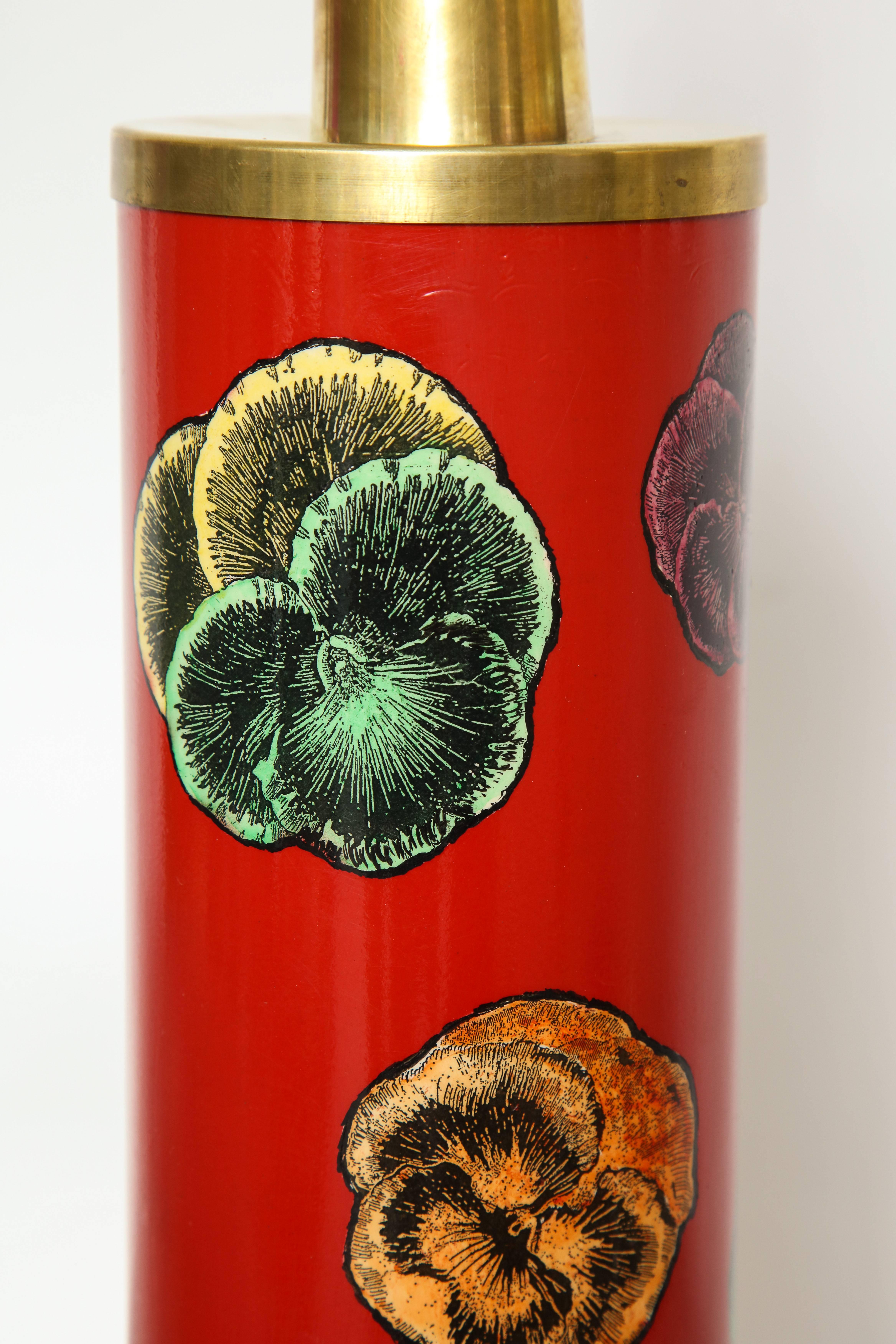 20th Century Fornasetti Red Pansy Design Lamp