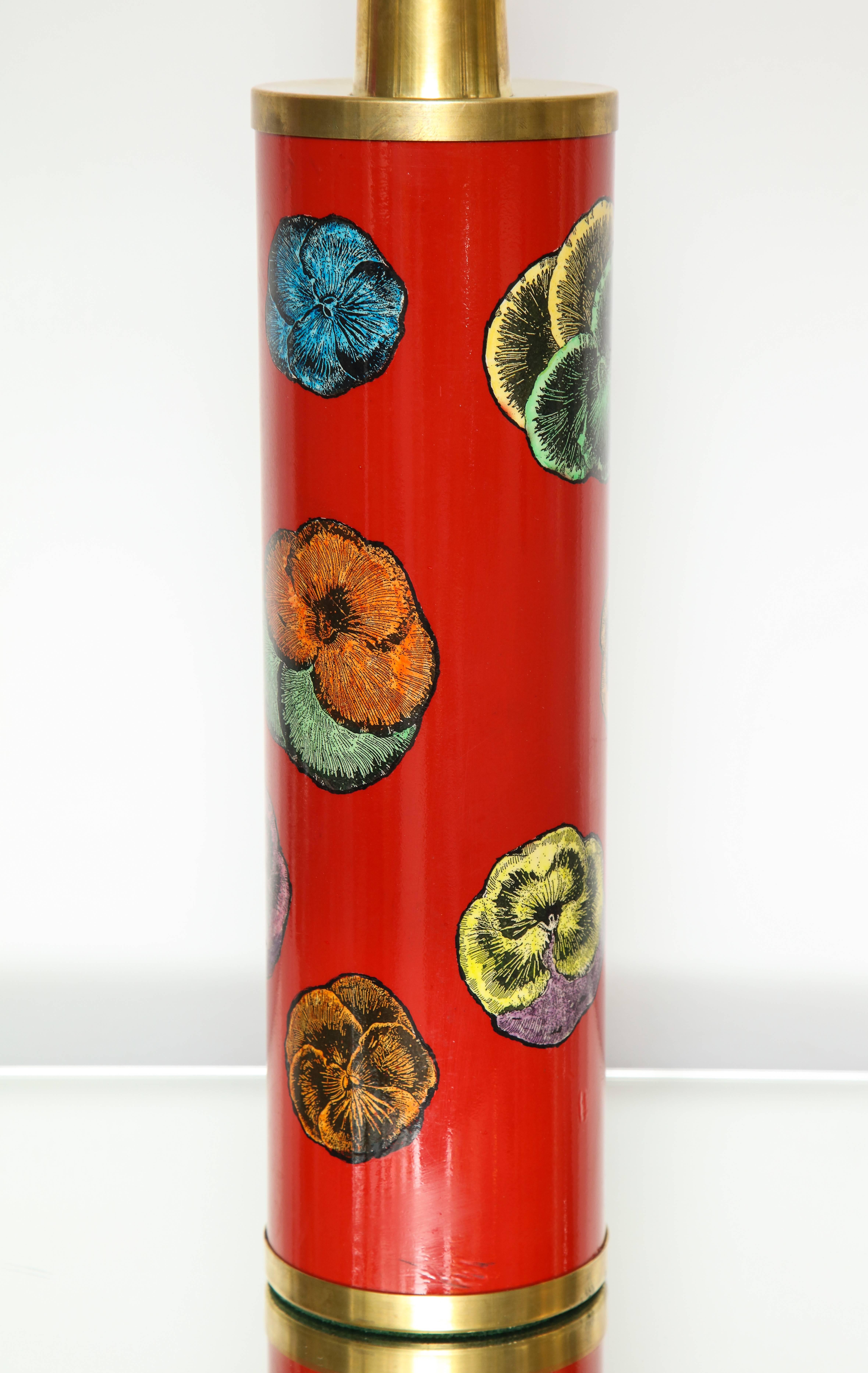 Mid-Century Modern Fornasetti Red Pansy Design Lamp