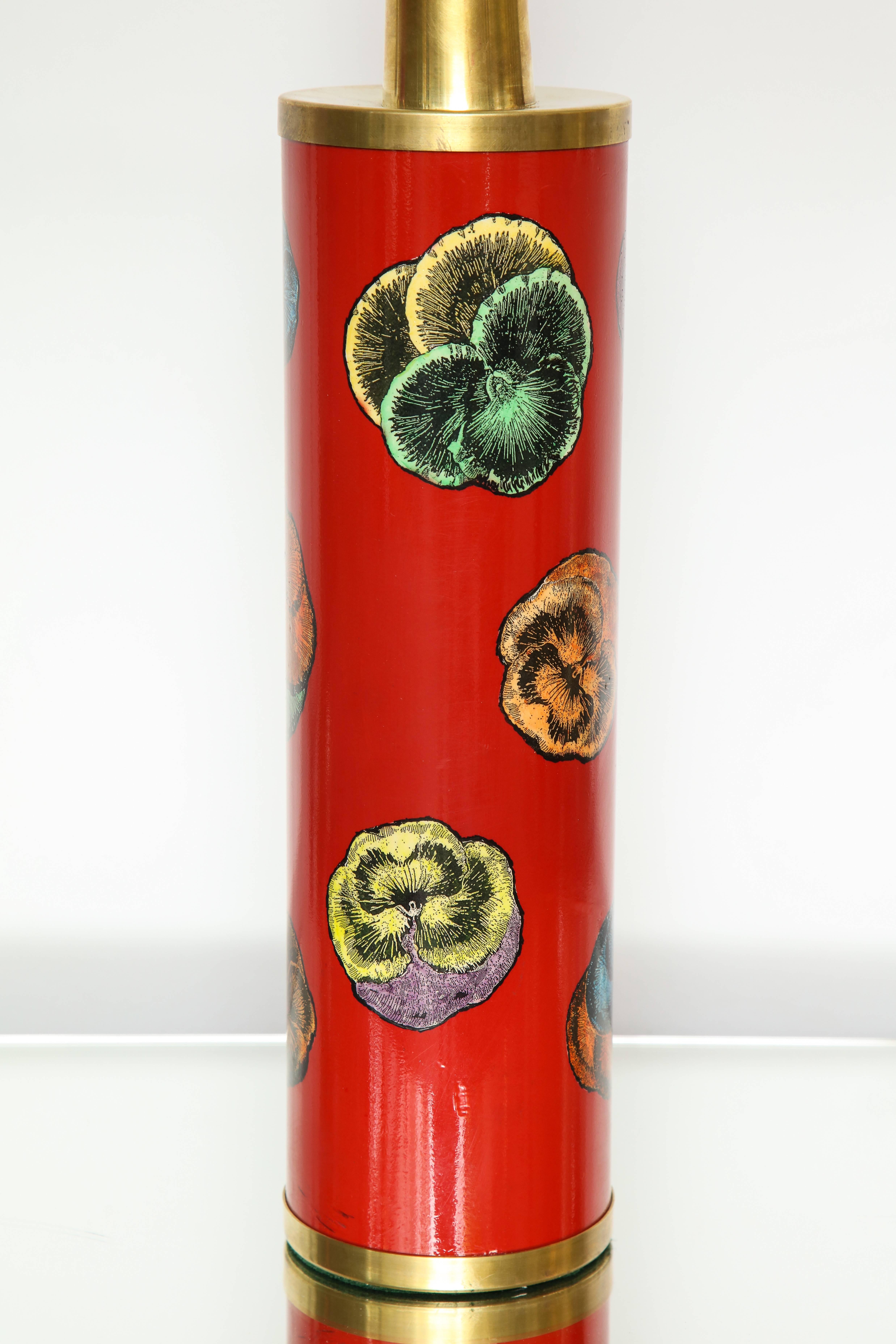 Italian Fornasetti Red Pansy Design Lamp