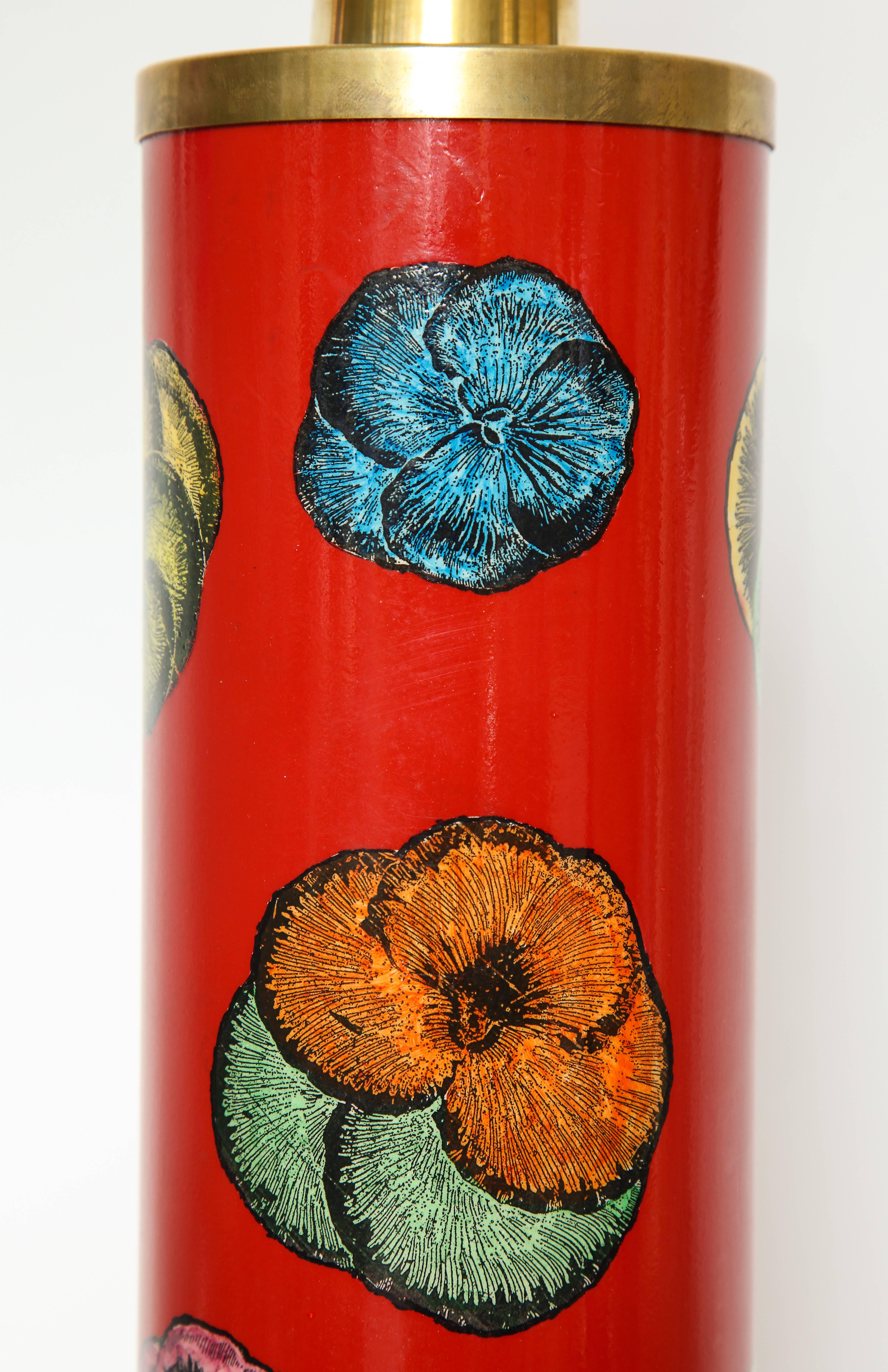 Machine-Made Fornasetti Red Pansy Design Lamp