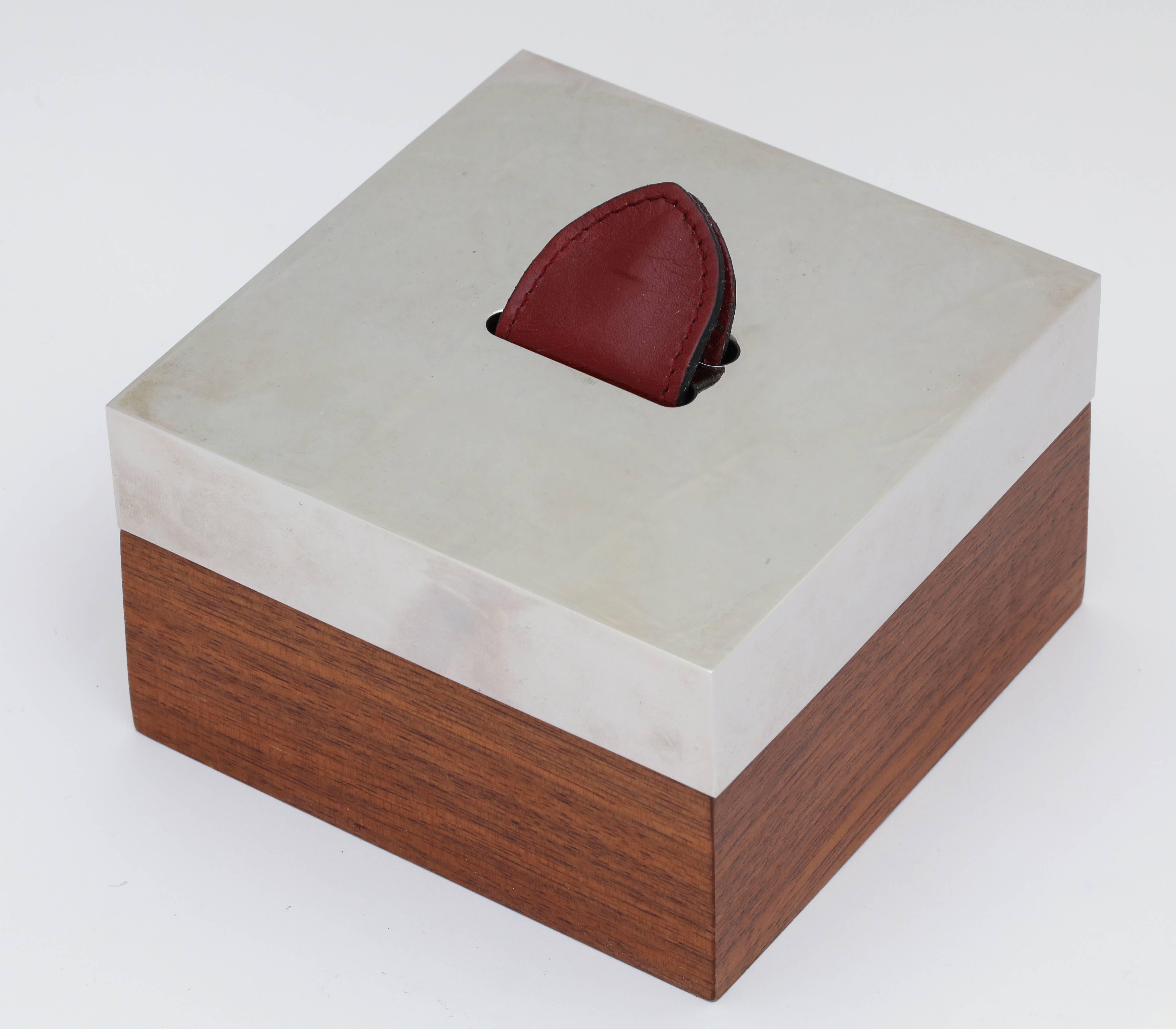 Modern Hermes Wood, Silver Plate and Leather Box 