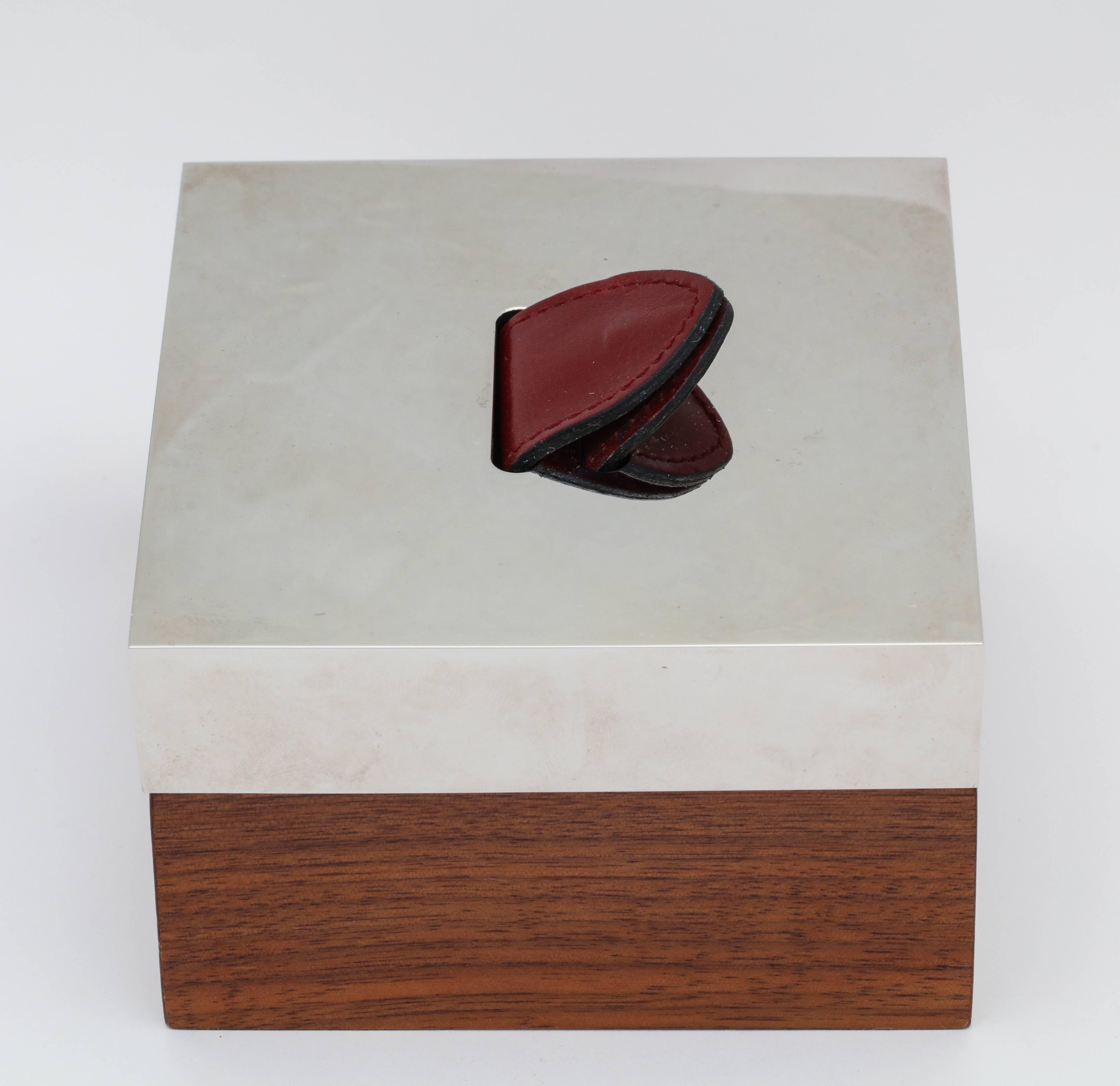French Hermes Wood, Silver Plate and Leather Box