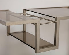 Vintage Italian Brushed Nickel Bar Cart with Bottle Insert and Shelves