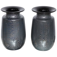 Seguso Vetri d'Arte Vasen aus schwarzem/blauem Glas mit Blattsilber