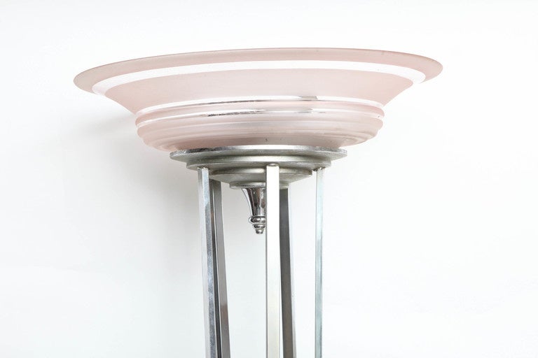 Art Deco Chrome-Plated Floor Lamp with Champagne Shade 2