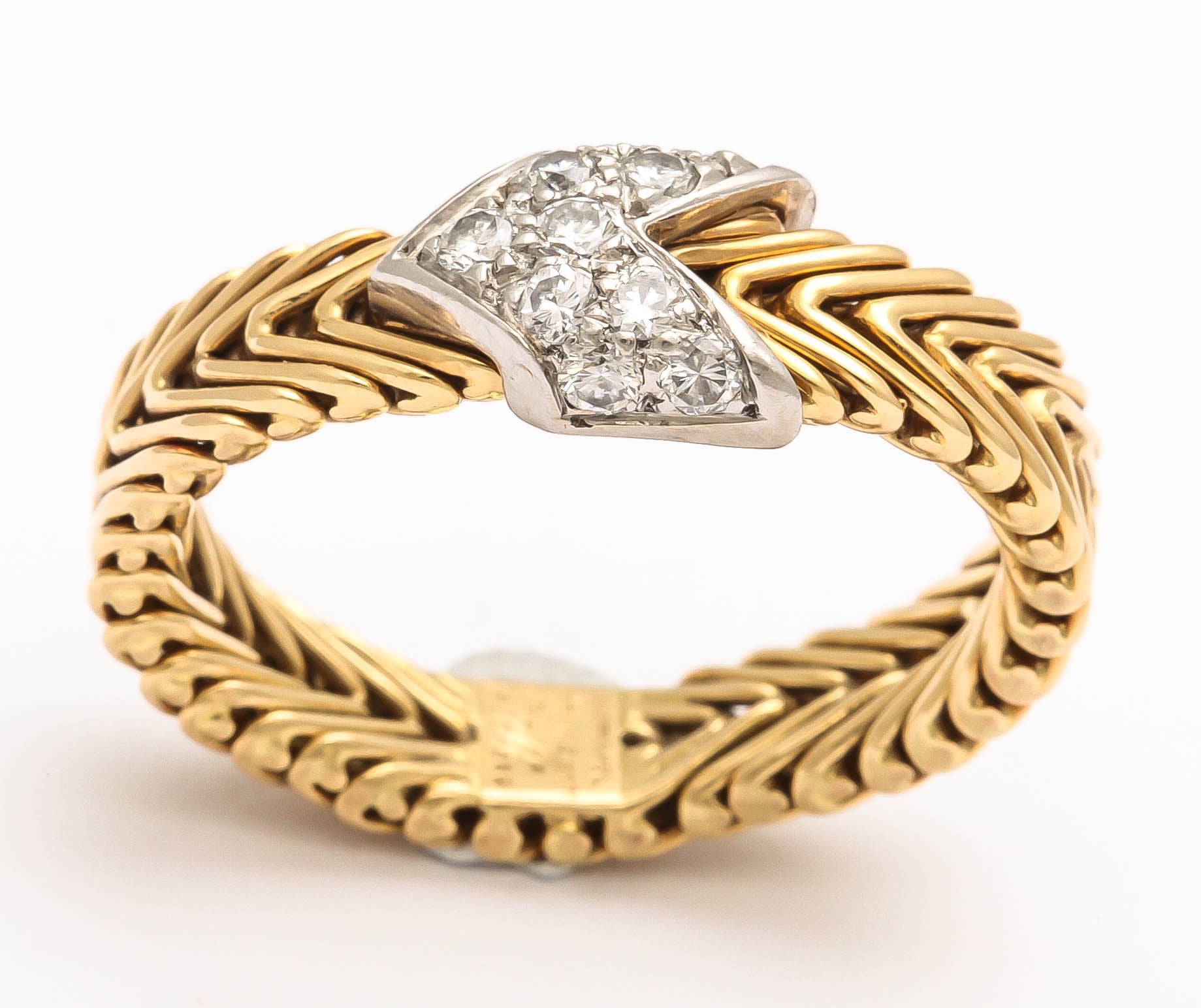 Paloma Picasso for Tiffany 18-Karat Chevron Woven Gold Ring with Diamond Arrow