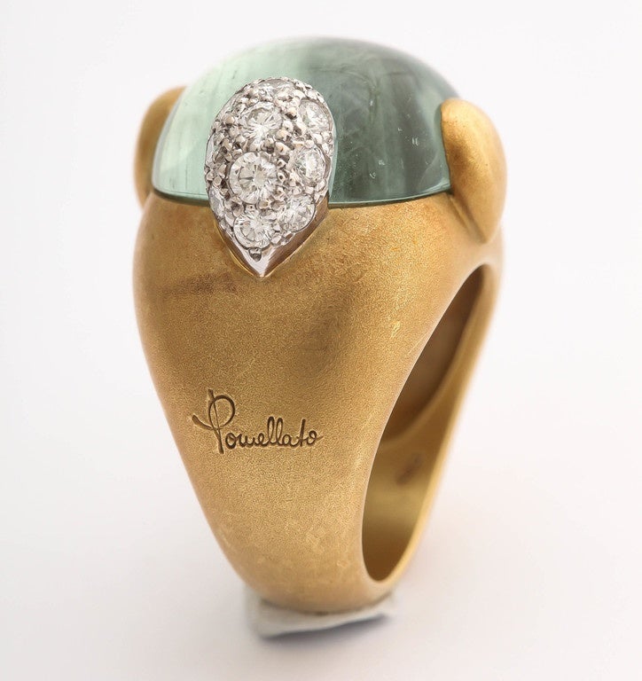 Italian Vintage Pomellato Gold Aquamarine and Diamond Ring