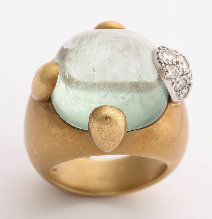 Vintage Pomellato Gold Aquamarine and Diamond Ring 3