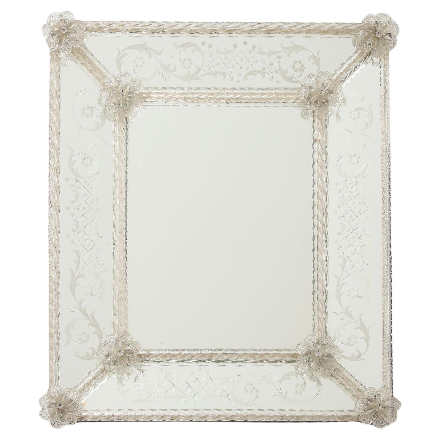 Veronese French Mirror with Etching and Twisted Frame For Sale