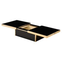 French Black Opaline Glass Coffee Table with Optional Open Center Brass Trim