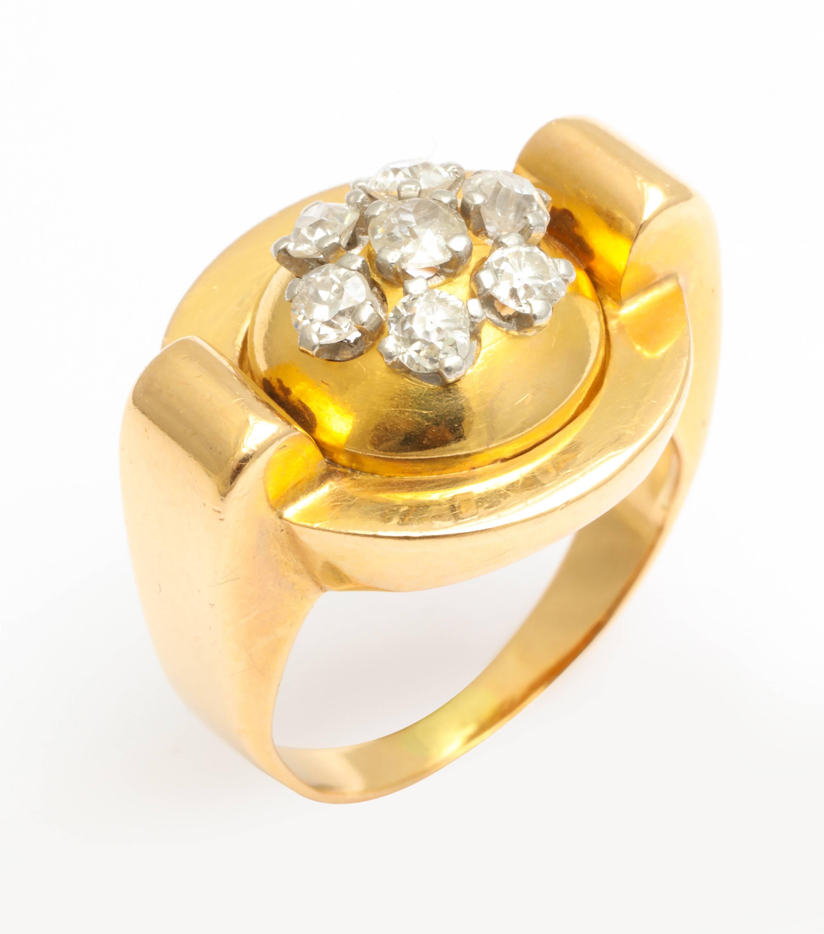 Mid-Century Modern Retro Gold and Diamond Ring For Sale