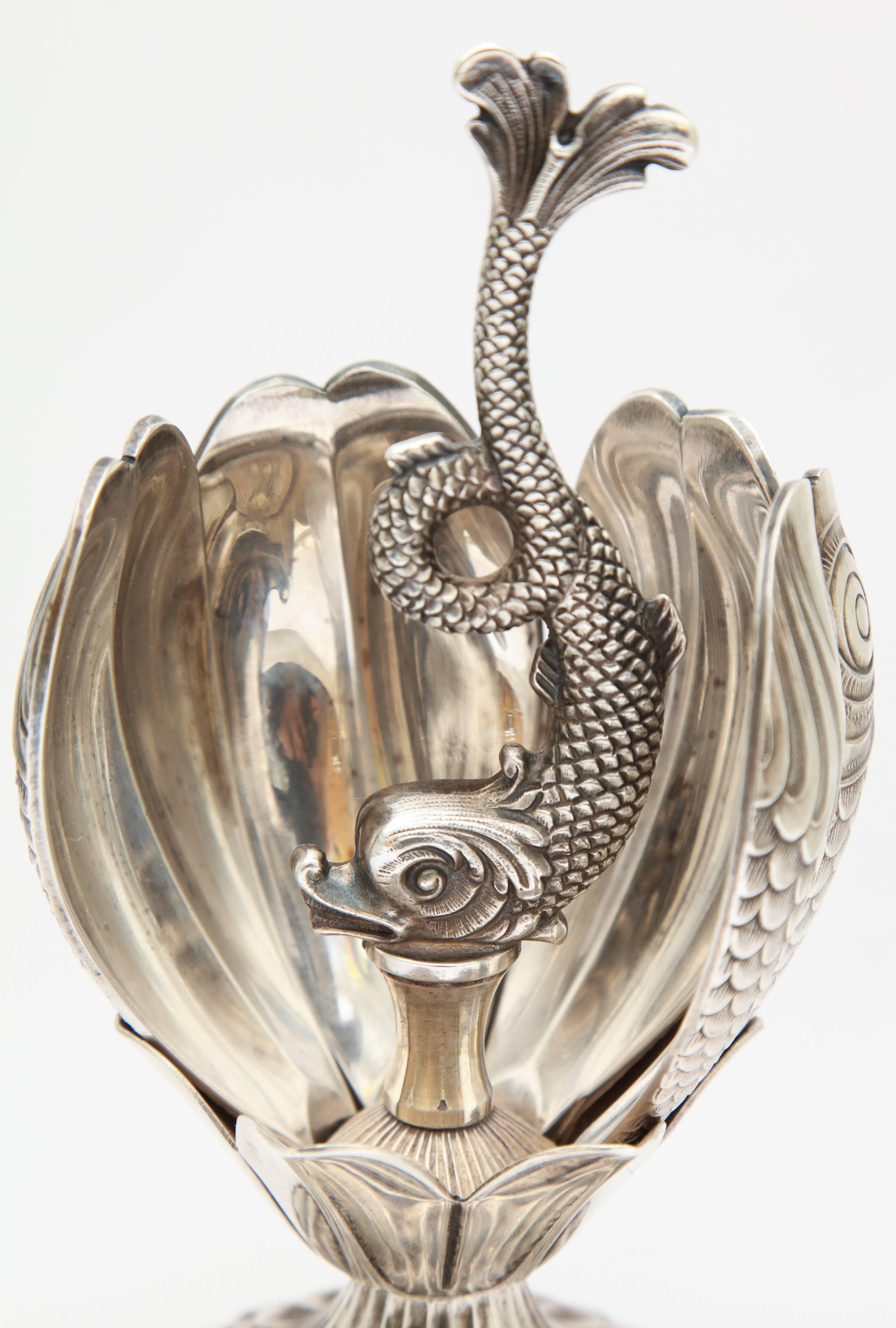 Silver Plate Hors D’oeuvres Set in Fish Form and Stand by Fleuron for Christofle
