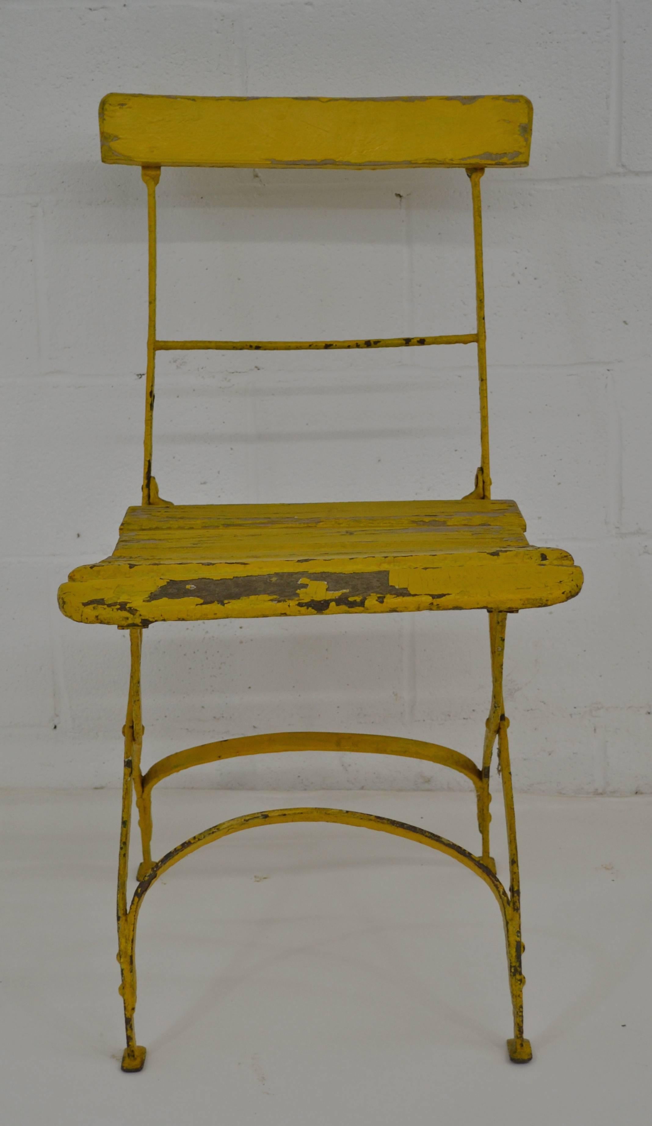 Vintage Iron and Oak Folding Bistro Chair
