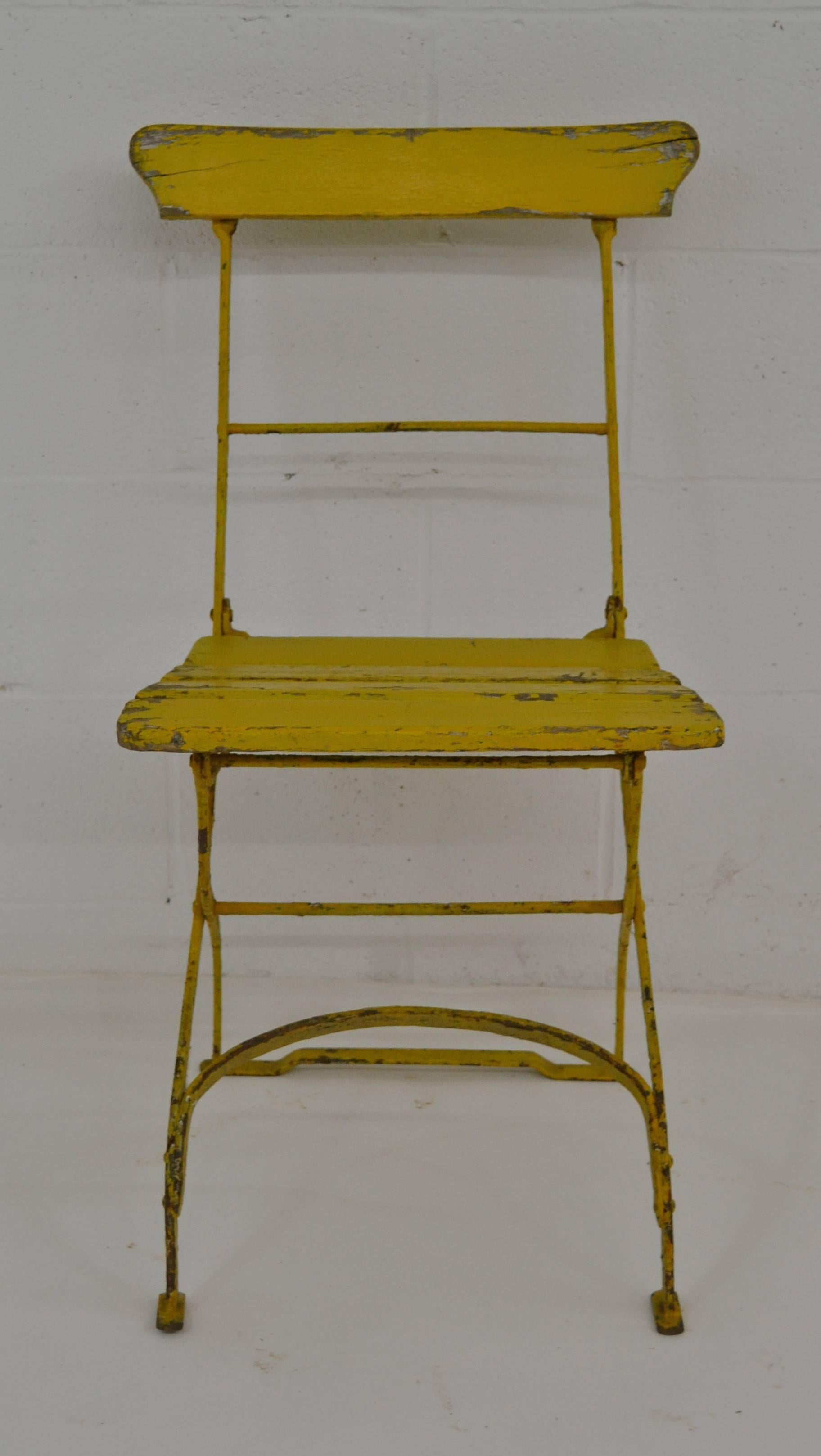 Vintage Iron and Oak Folding Bistro Chair