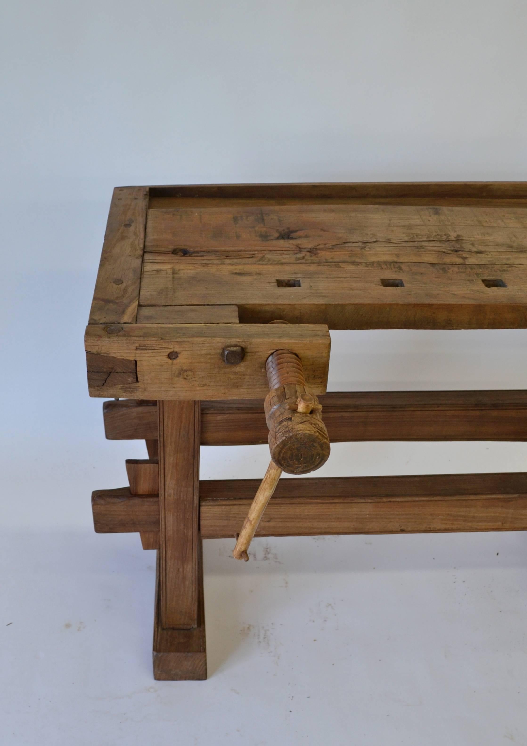 Polished Oak Carpenter's Workbench