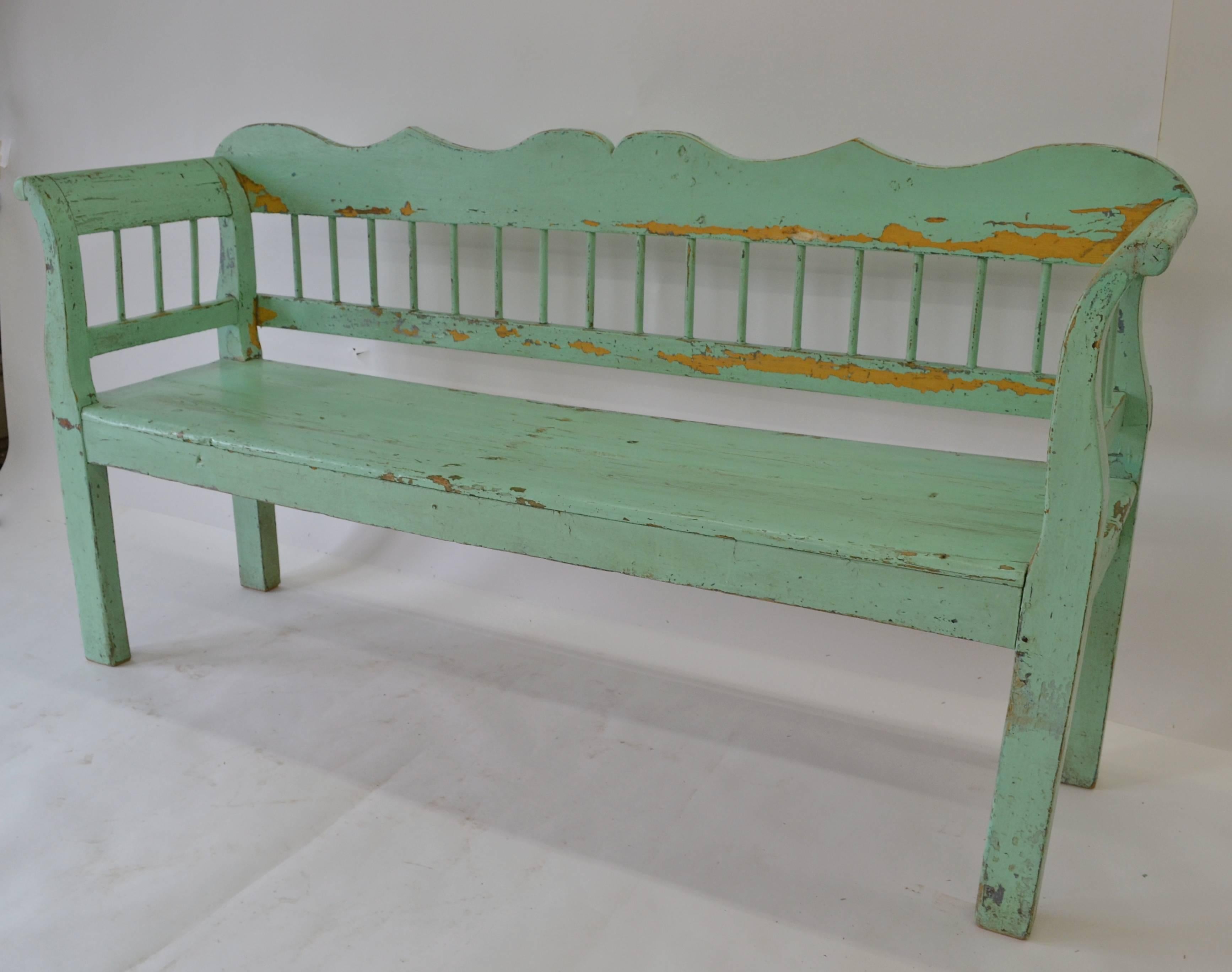 Hungarian Painted Pine Bench