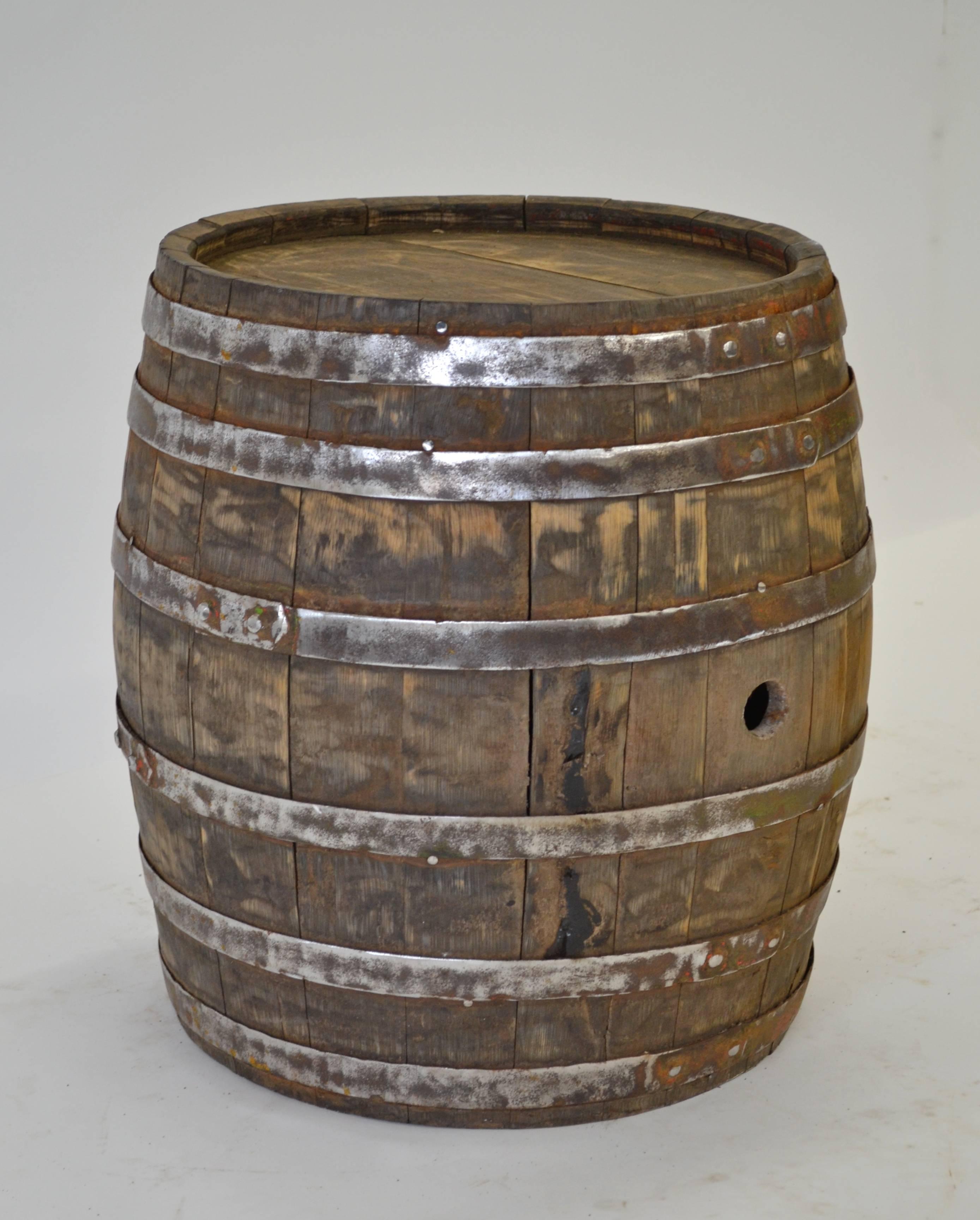 A vintage oak wine barrel from Eger, Hungary, the home of “Egri Bikaver” or bull’s blood red wine. Diameter is measured at the ends.