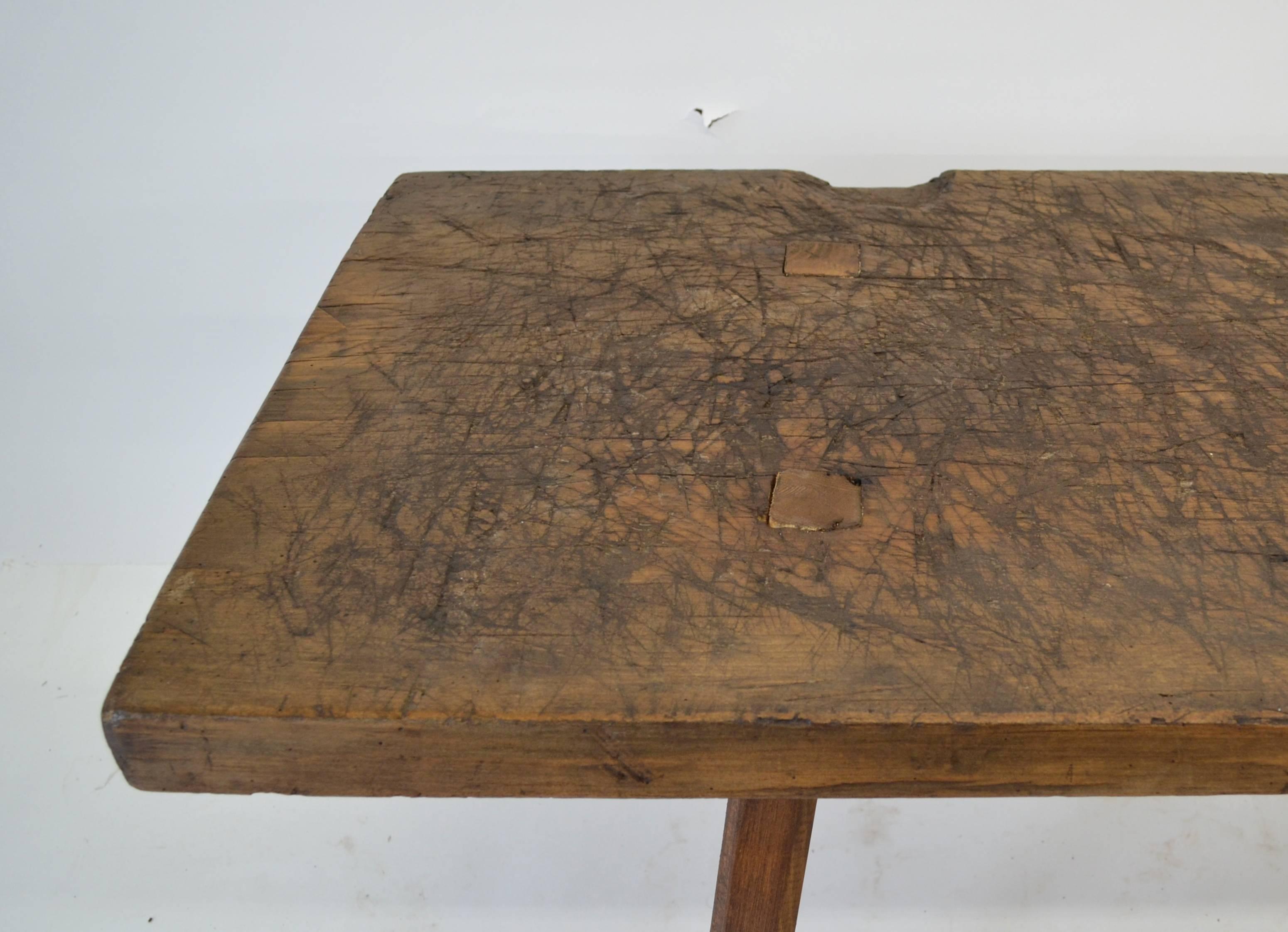 Oak and Pine Butcher's Block Coffee Table In Distressed Condition In Baltimore, MD