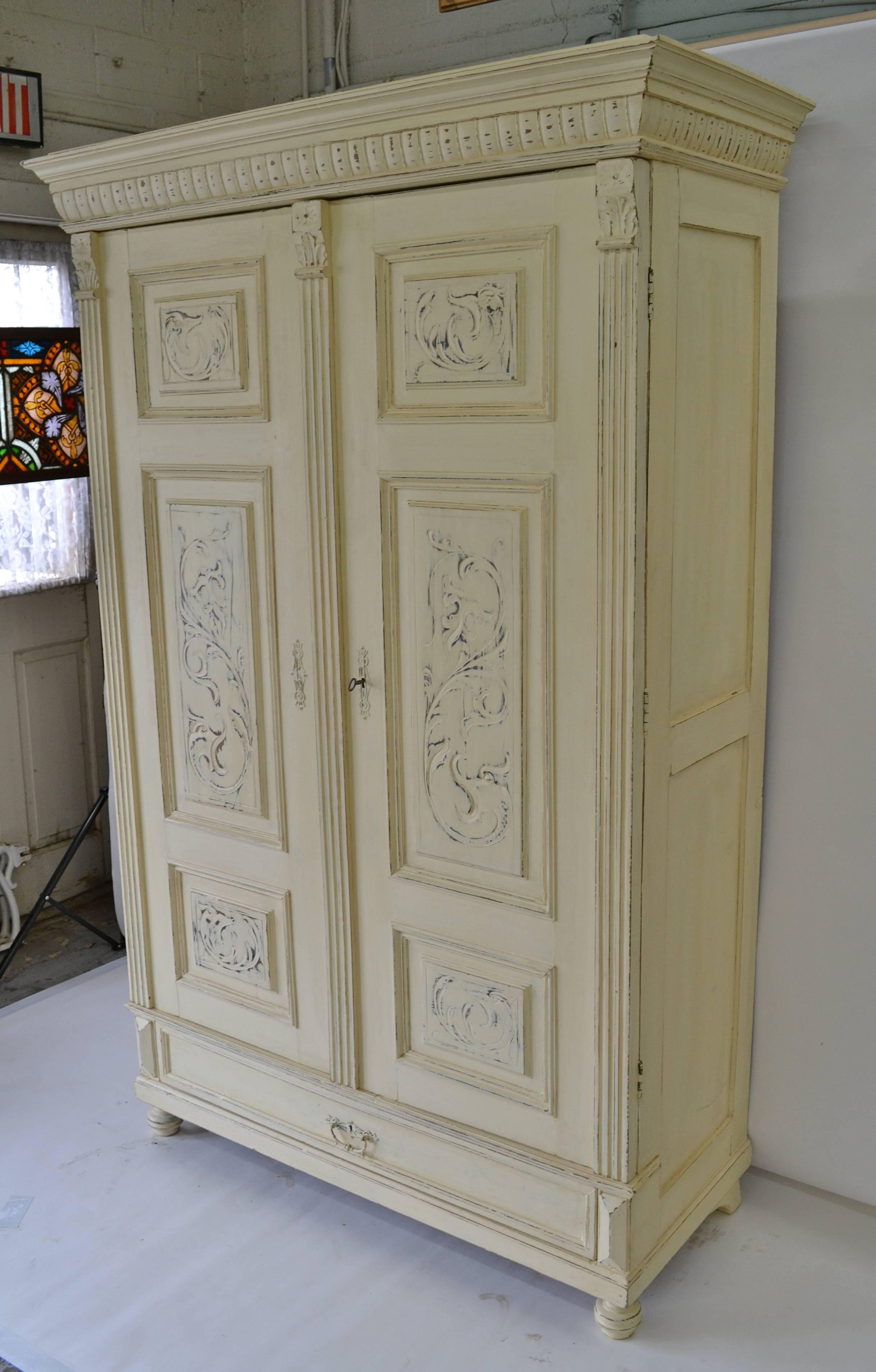 Austrian Painted Pine and Oak Armoire