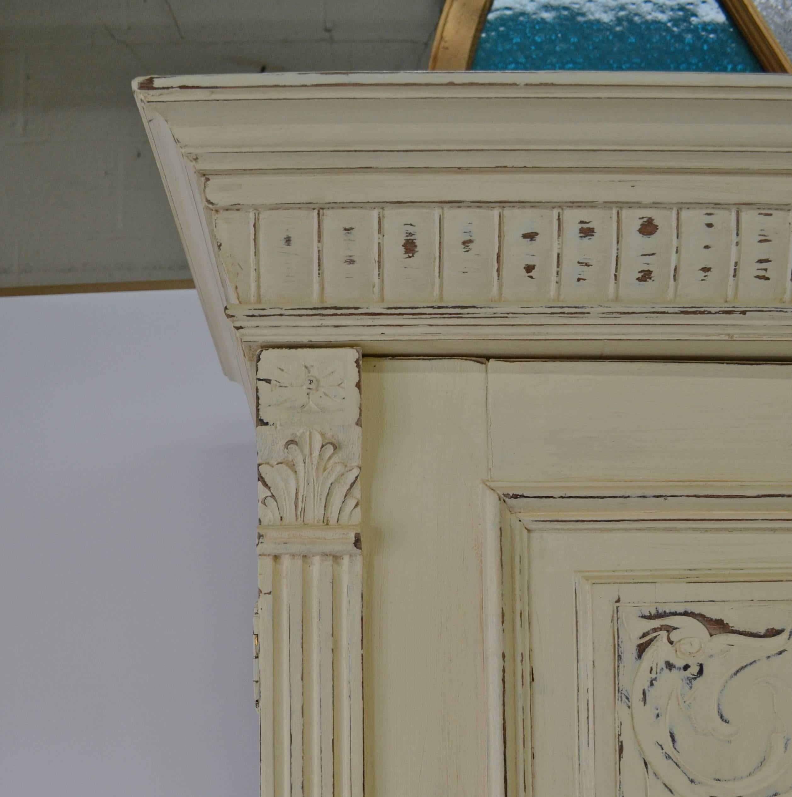 19th Century Painted Pine and Oak Armoire