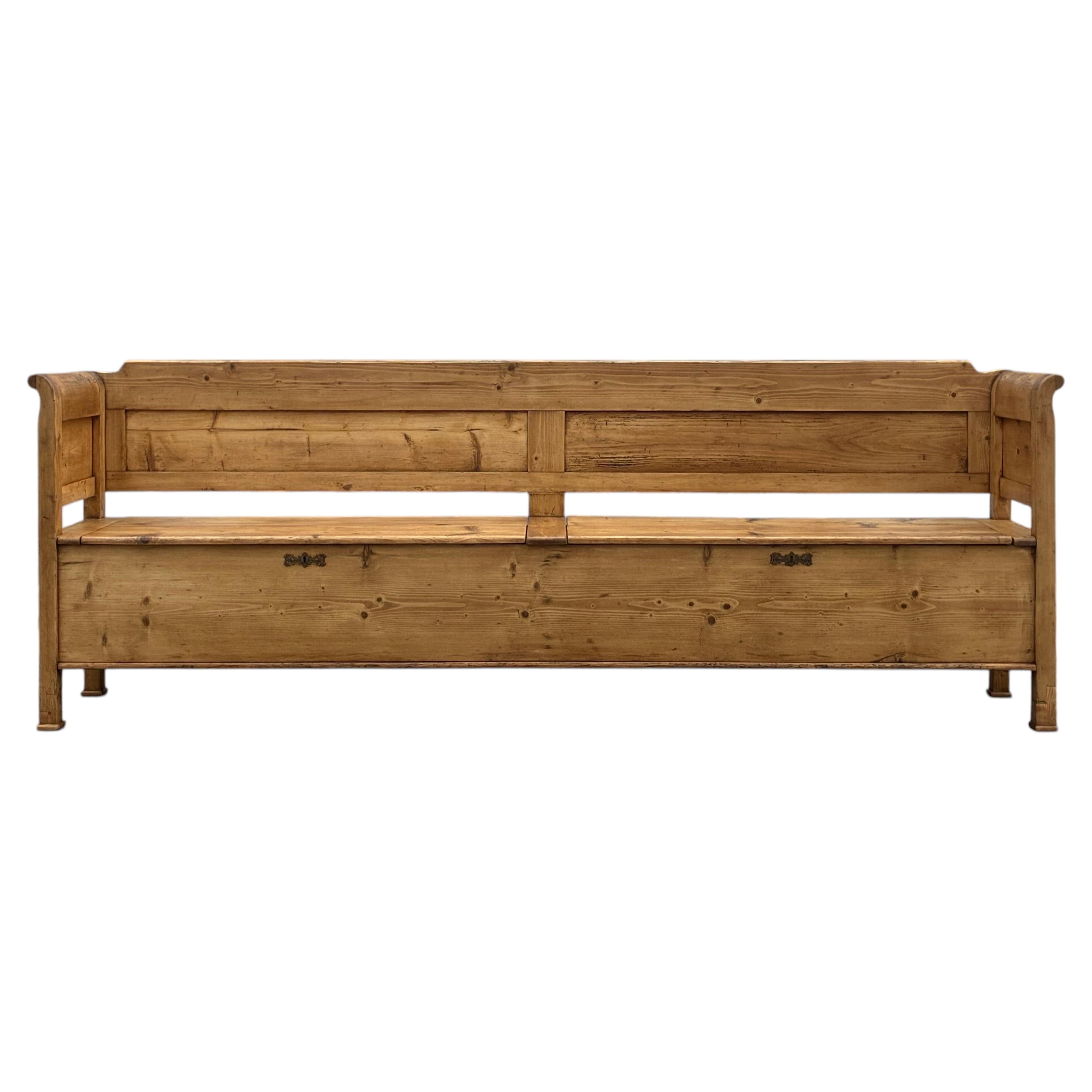 Pine Two Compartment Storage Bench or Settle For Sale