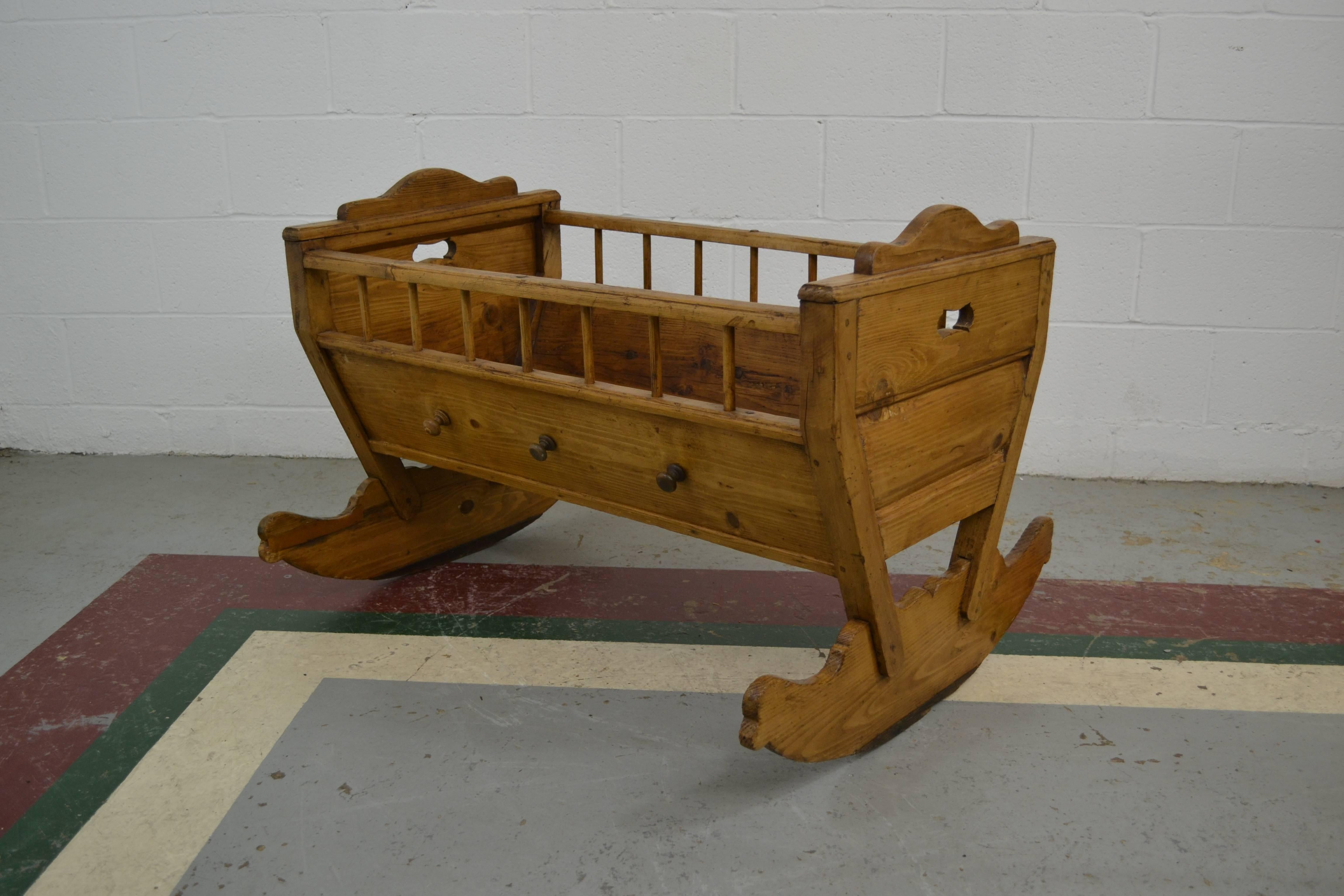 Polished Pine Rocking Cradle