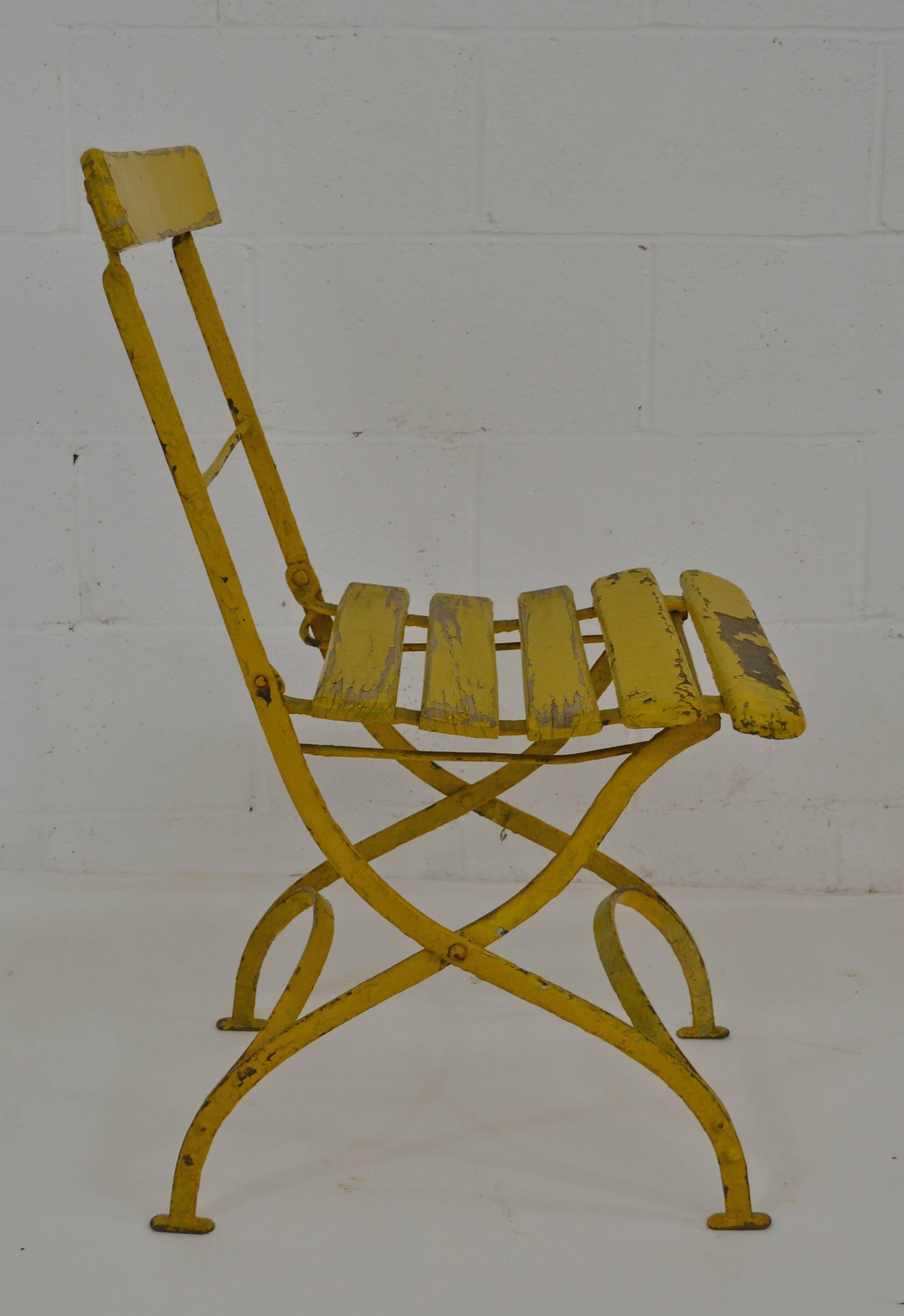 Painted Vintage Iron and Oak Folding Bistro Chair