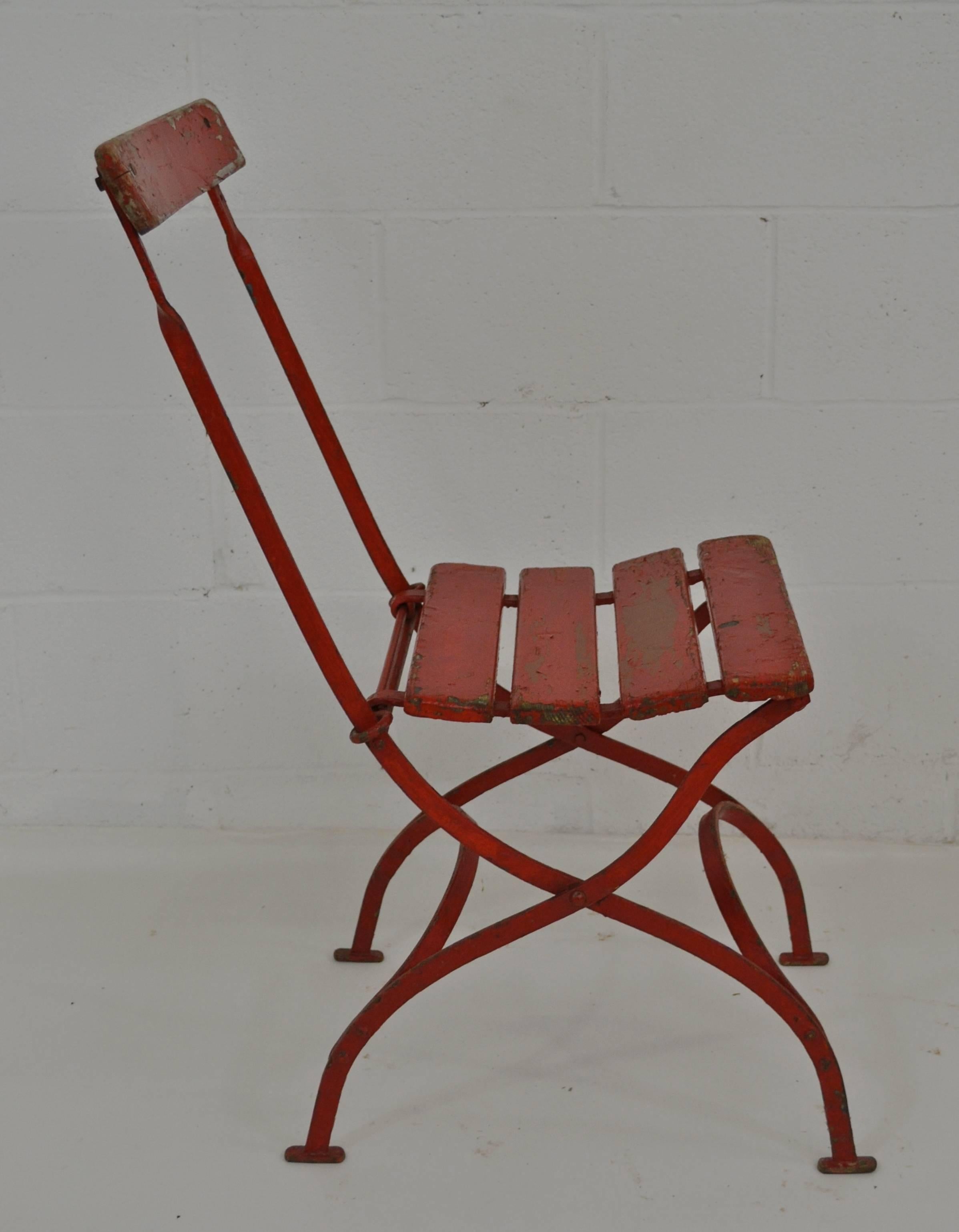 German Vintage Iron and Oak Folding Bistro Chair