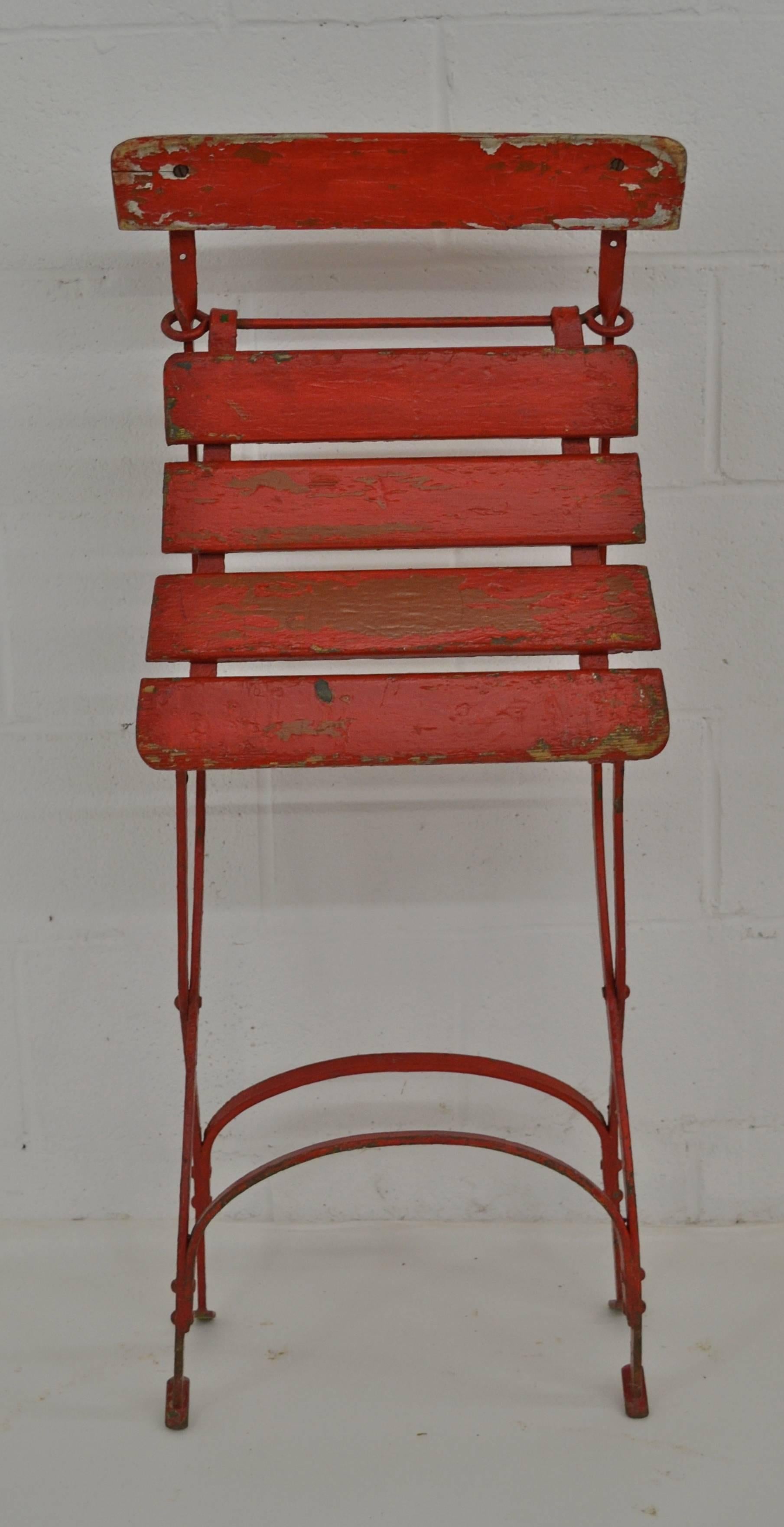 Painted Vintage Iron and Oak Folding Bistro Chair