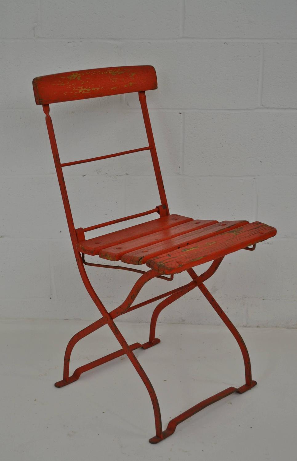 Vintage Iron and Oak Folding Bistro Chair For Sale at 1stdibs