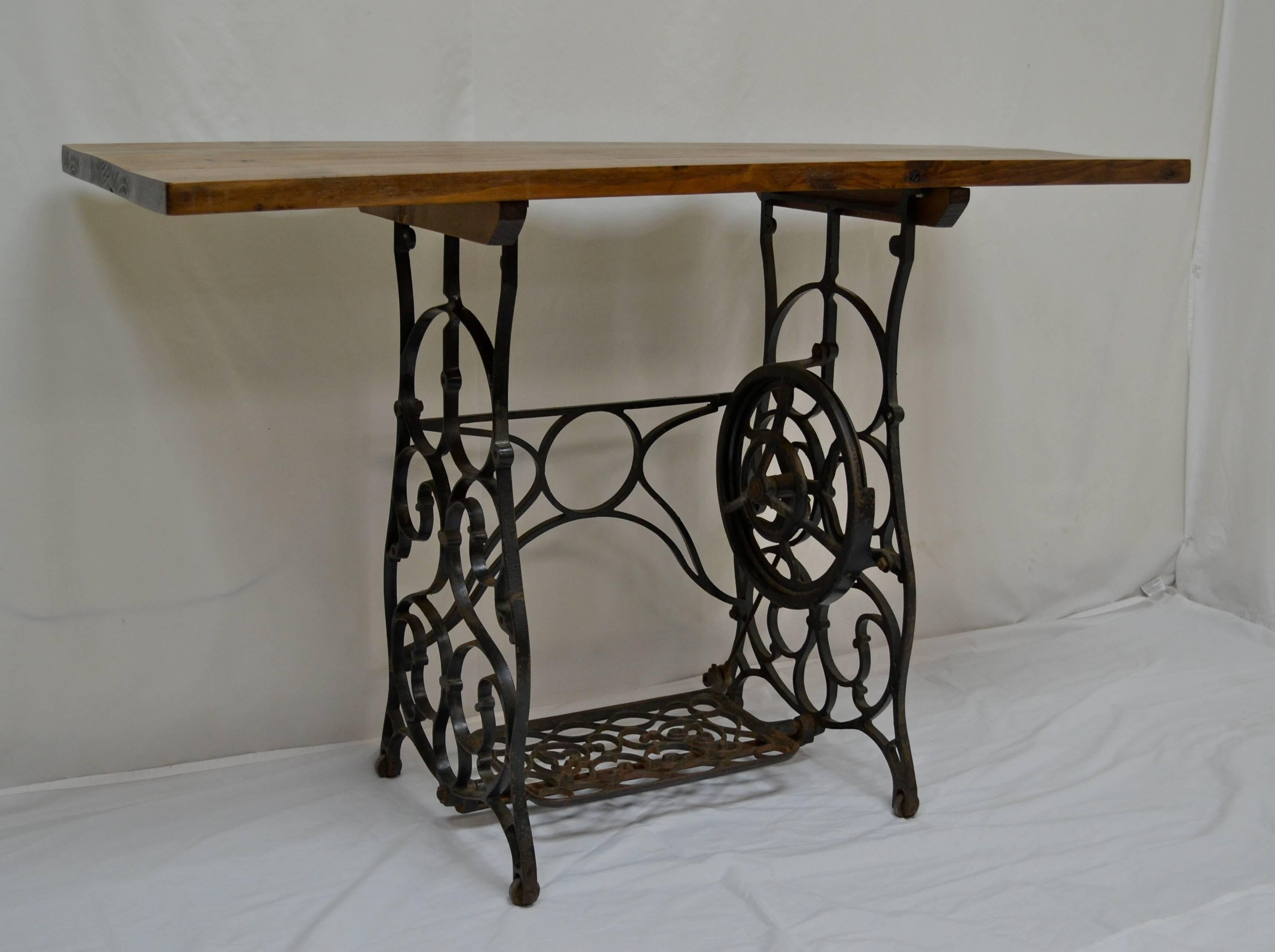 table made from old sewing machine base