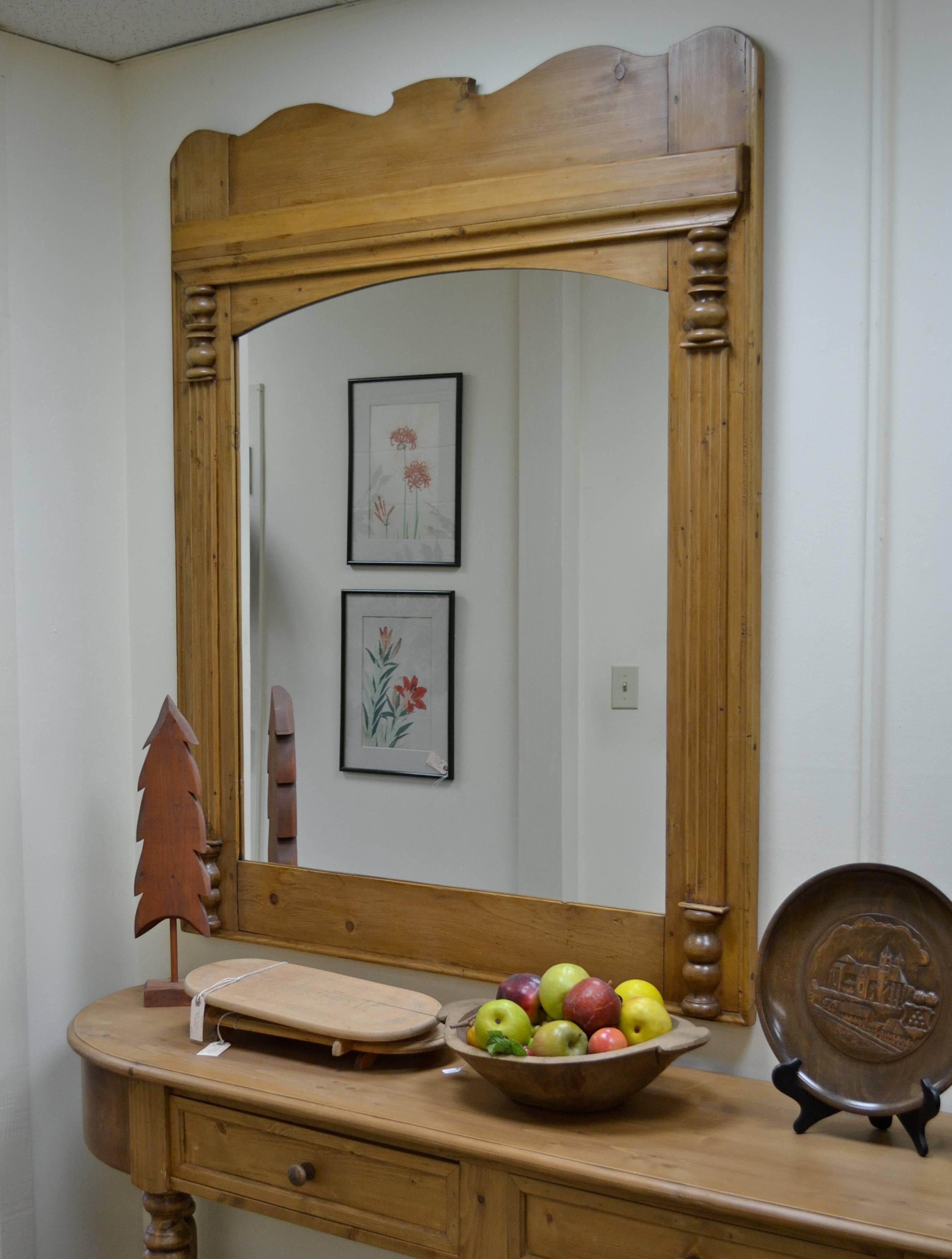 19th Century Pine Overmantle Mirror