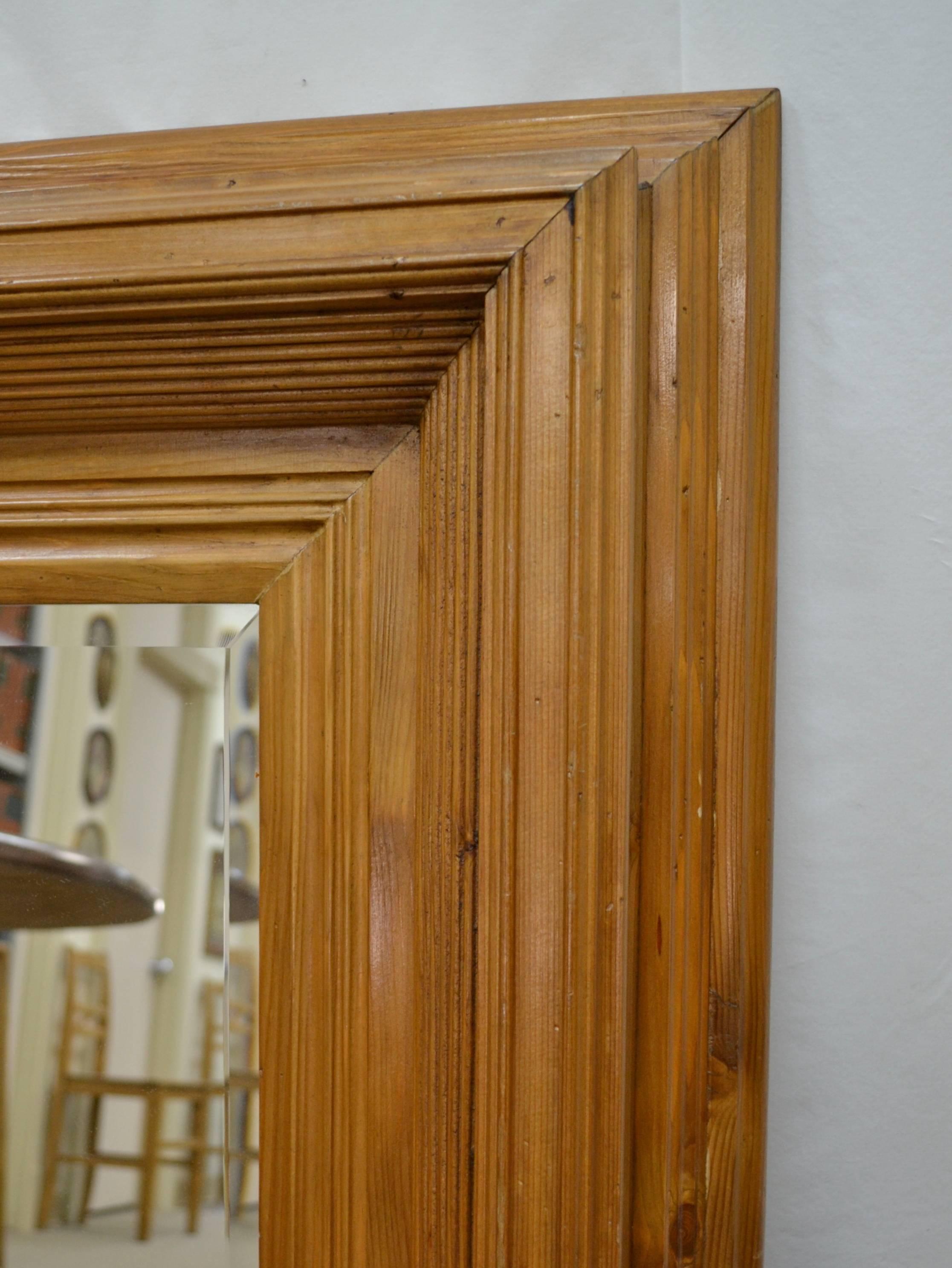 English Vintage Pine Framed Bevelled Mirror