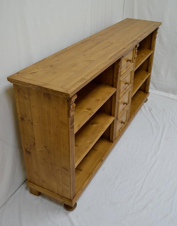 Long Pine Bookcase with Four Drawers at 1stDibs