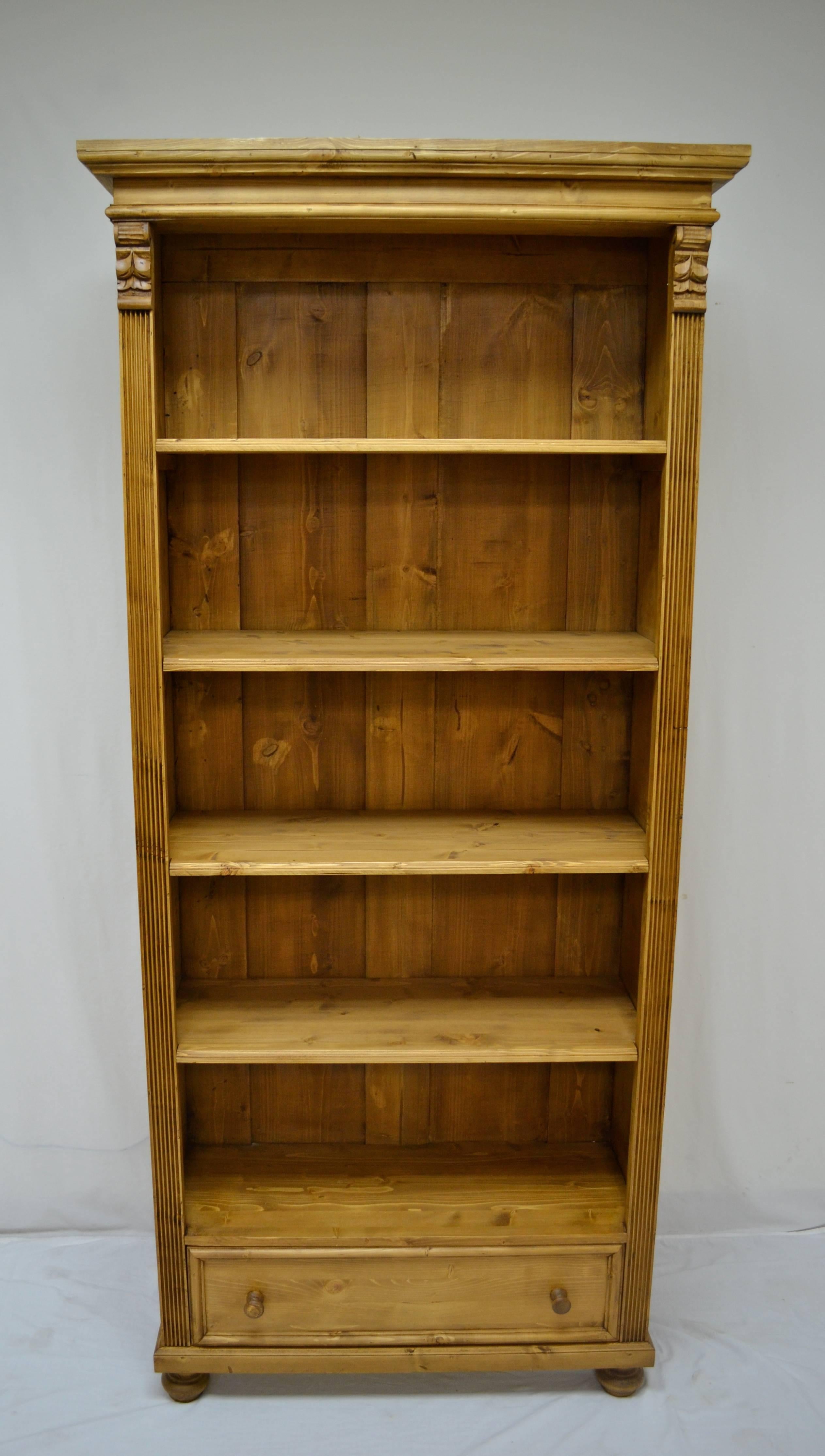 Hungarian Pine Open Bookcase with Drawer