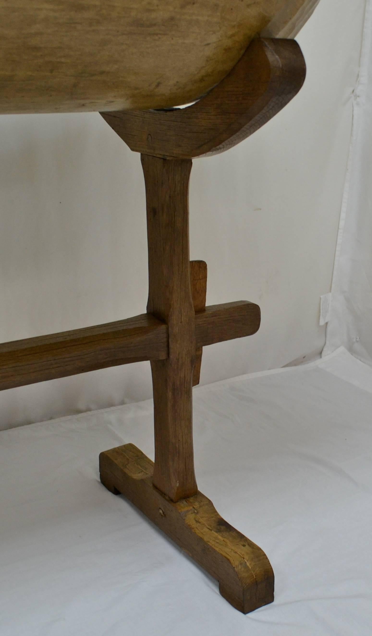 Country Huge Fruitwood Trog or Dough Bowl with Oak Stand