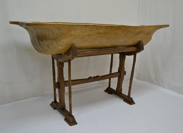Massive Fruitwood Trog or Dough Bowl on Oak Stand at 1stDibs
